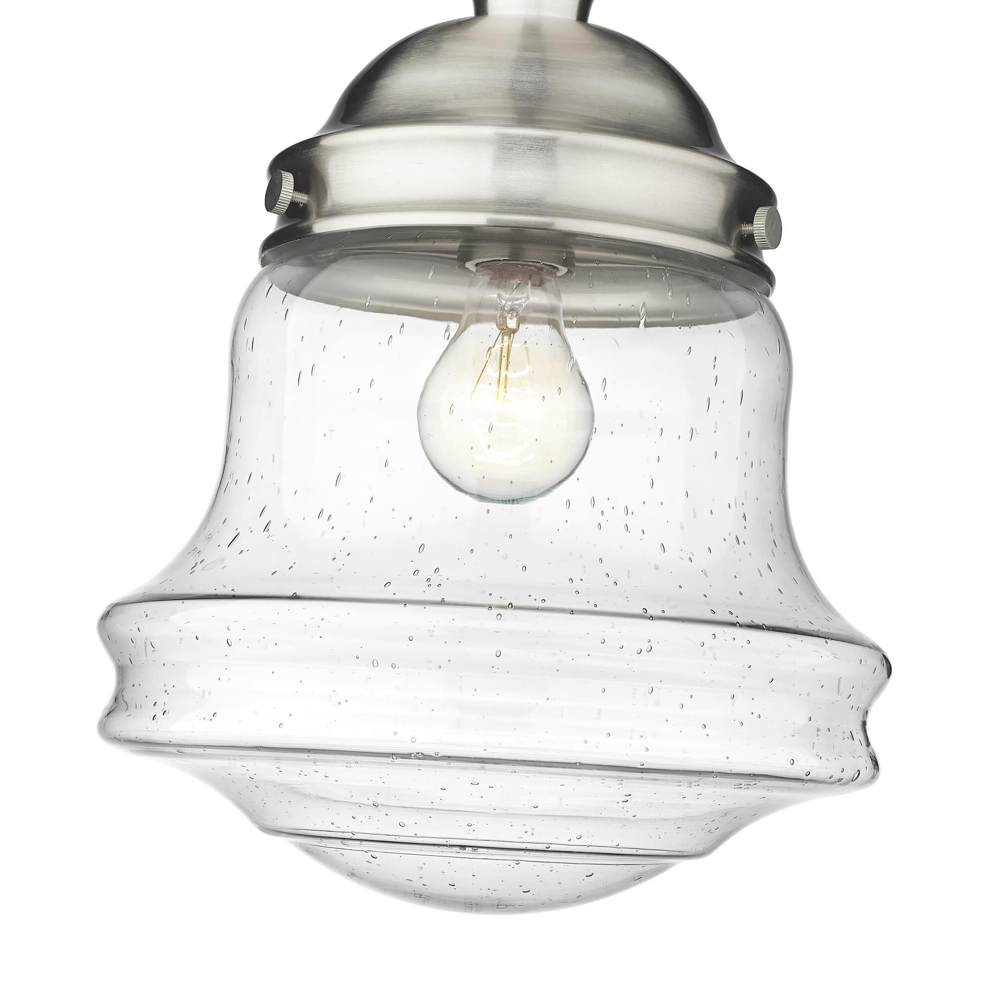 Shown in Brushed Nickel finish and Clear Seedy glass