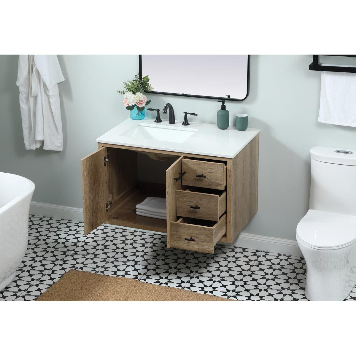 Shown in Natural Oak finish and No Backsplash accent