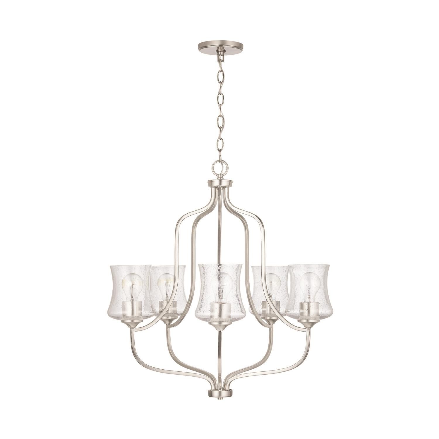 Shown in Nickel finish and Clear Seeded glass