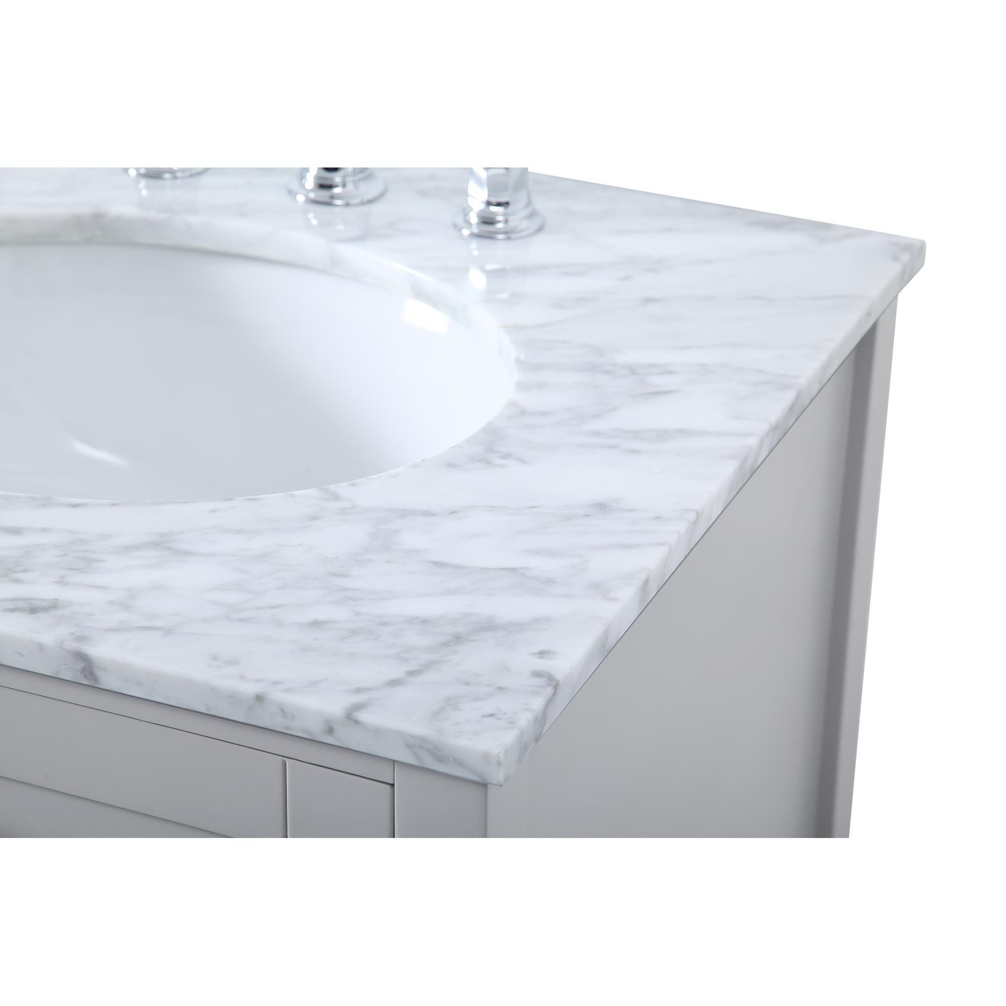 Shown in Gray And Brushed Nickel With Carrara White Marble finish