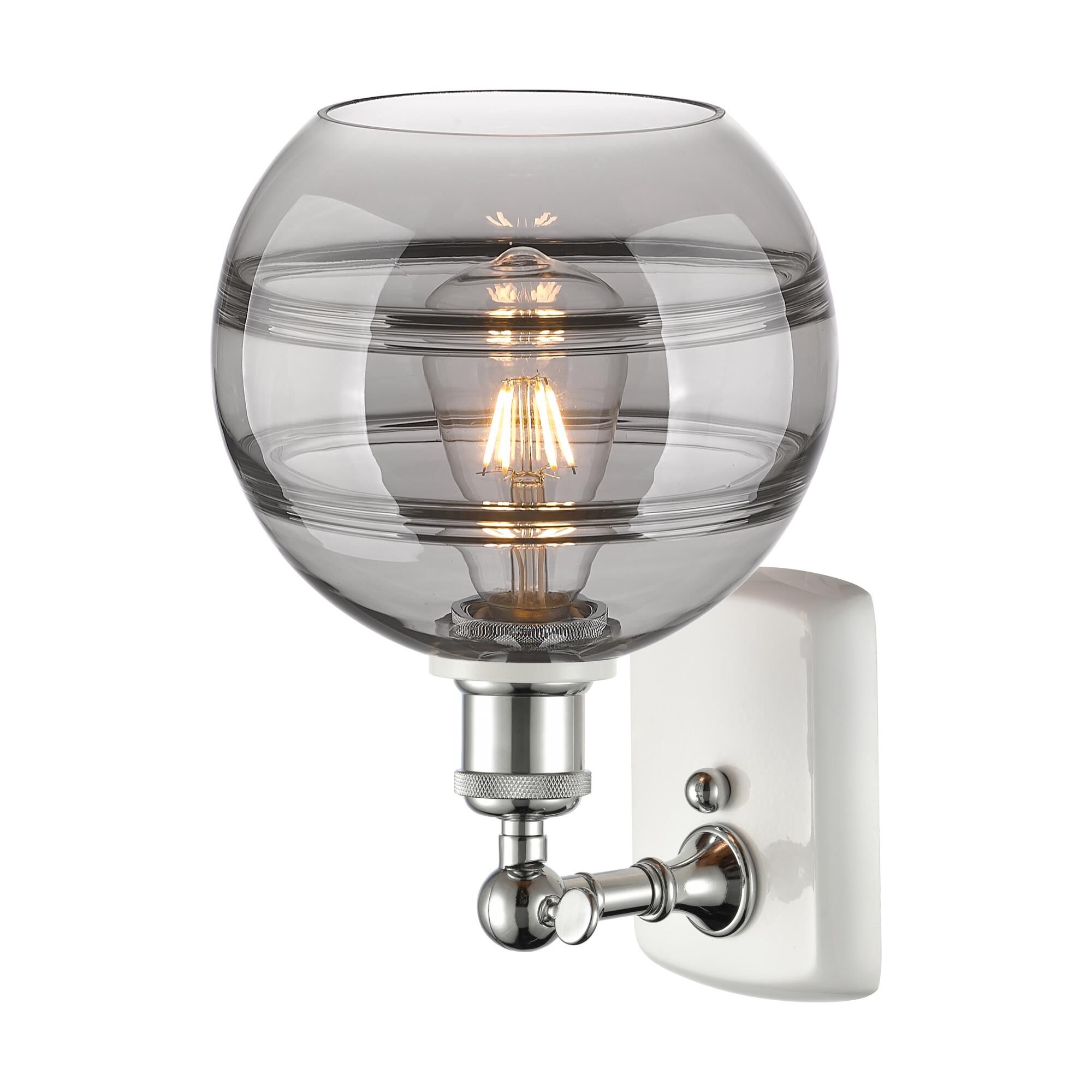 Shown in White Polished Chrome finish and Light Smoke glass