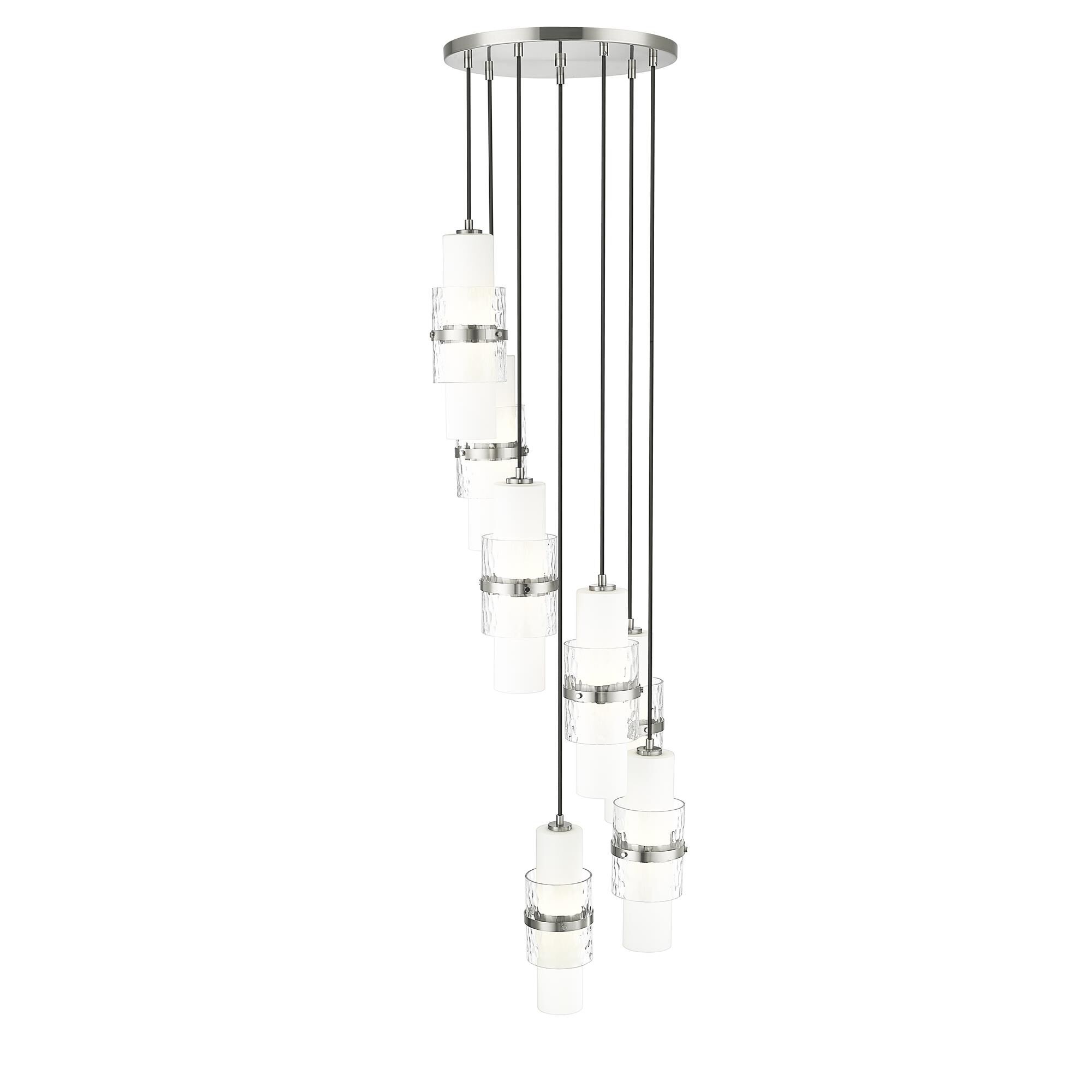 Shown in Brushed Nickel finish and Clear + Etched Opal glass and Clear + Etched Opal shade