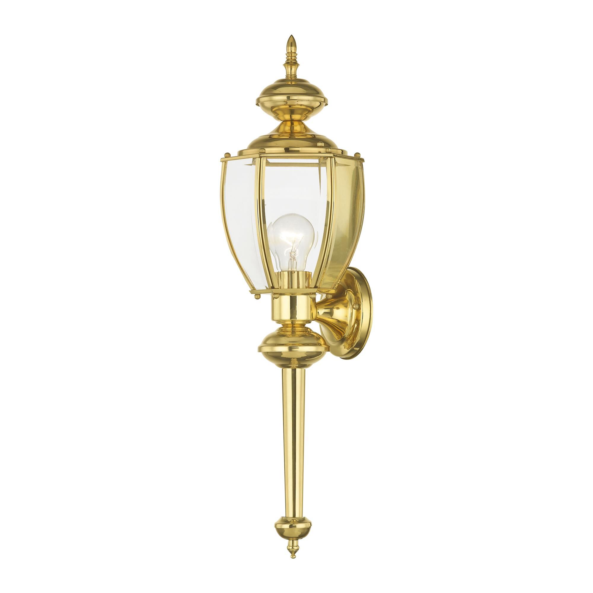 Shown in Polished Brass finish and Clear Beveled glass