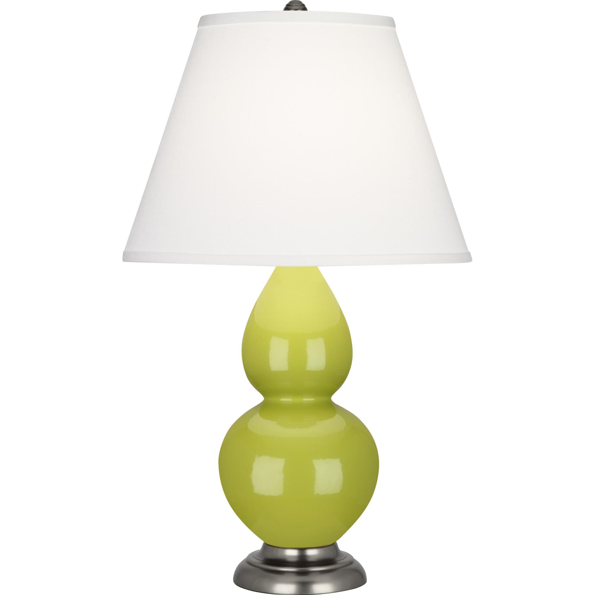 Shown in Apple Glazed Ceramic With Antique Silver ed Accents finish and Pearl Dupioni Fabric shade