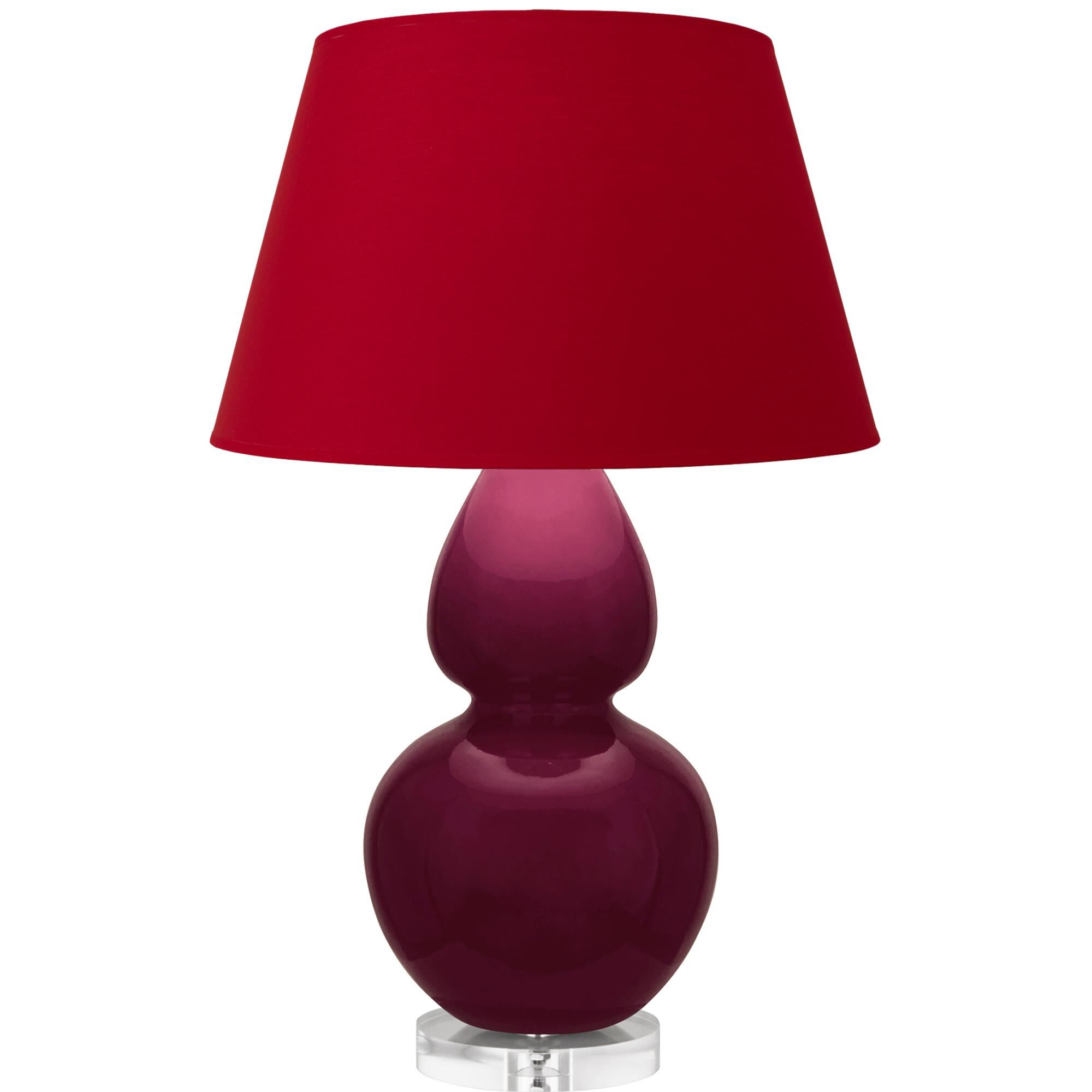 Shown in Sugar Plum Glazed finish and Rose Red with Ink Black Lining shade and Lucite accent