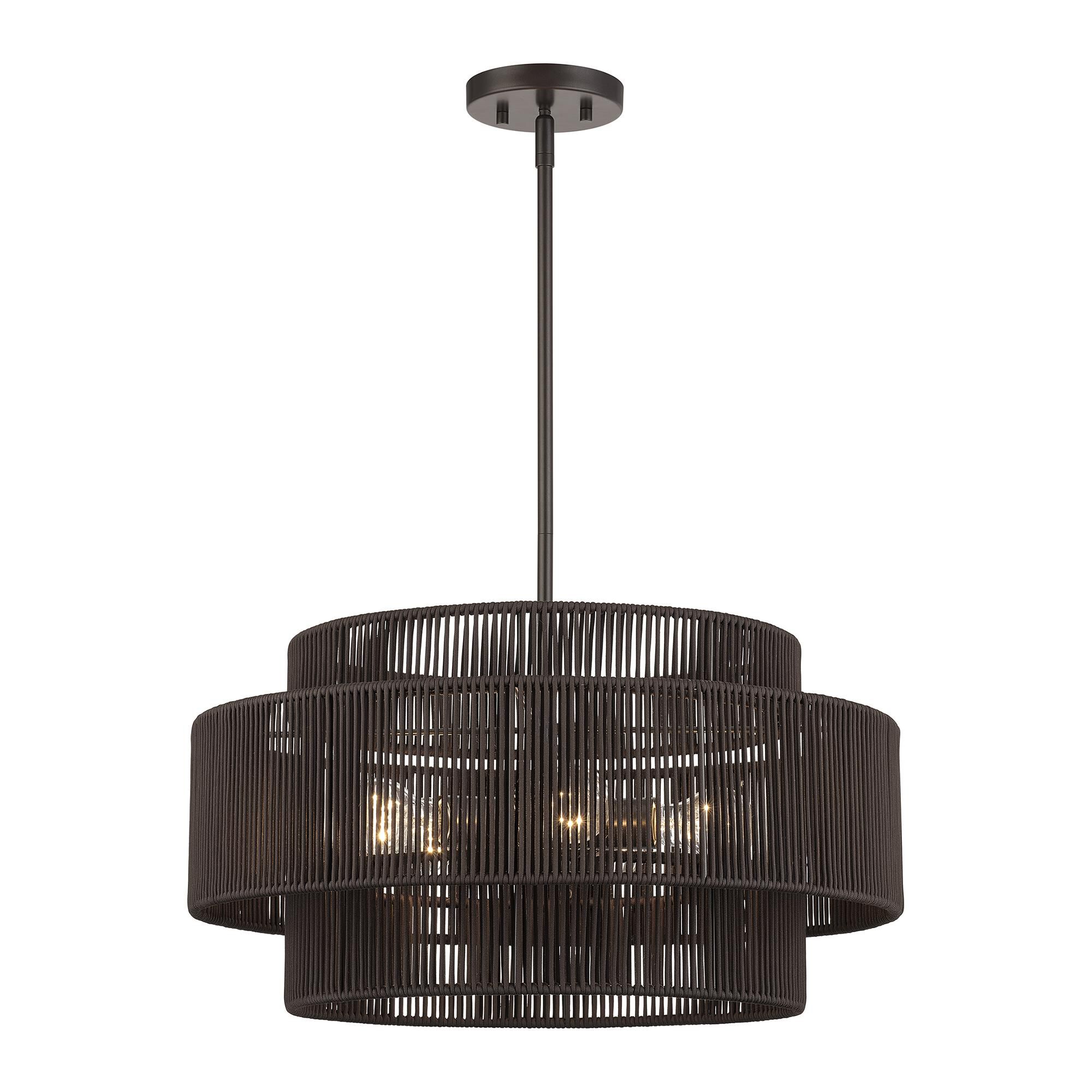 Shown in English Bronze finish and Hand-Woven Dark Chocolate Color Polyester Rope shade