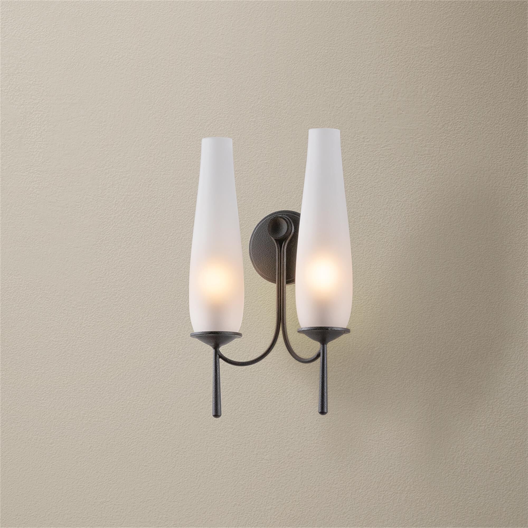 Shown in Forged Iron finish and Clear Etched glass