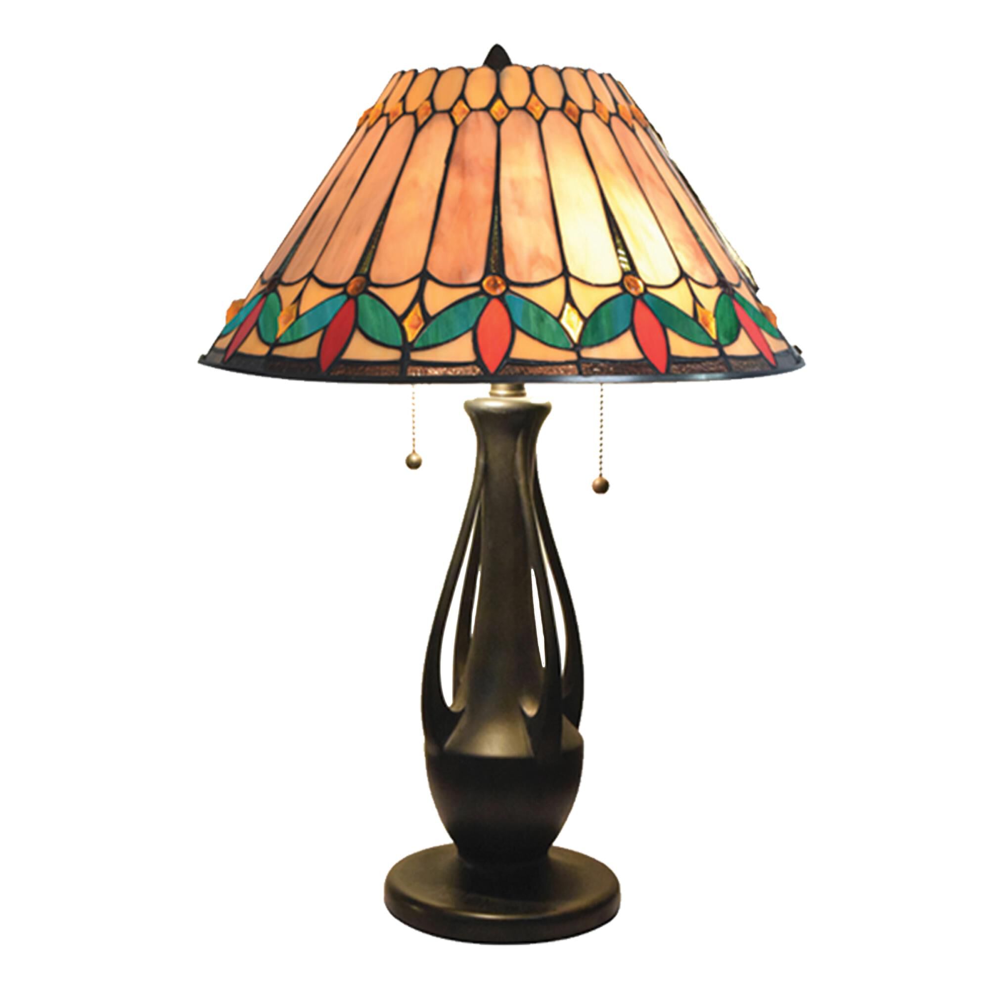 Shown in Dark Antique Bronze finish and Hand Rolled Art Glass (Tiffany) shade