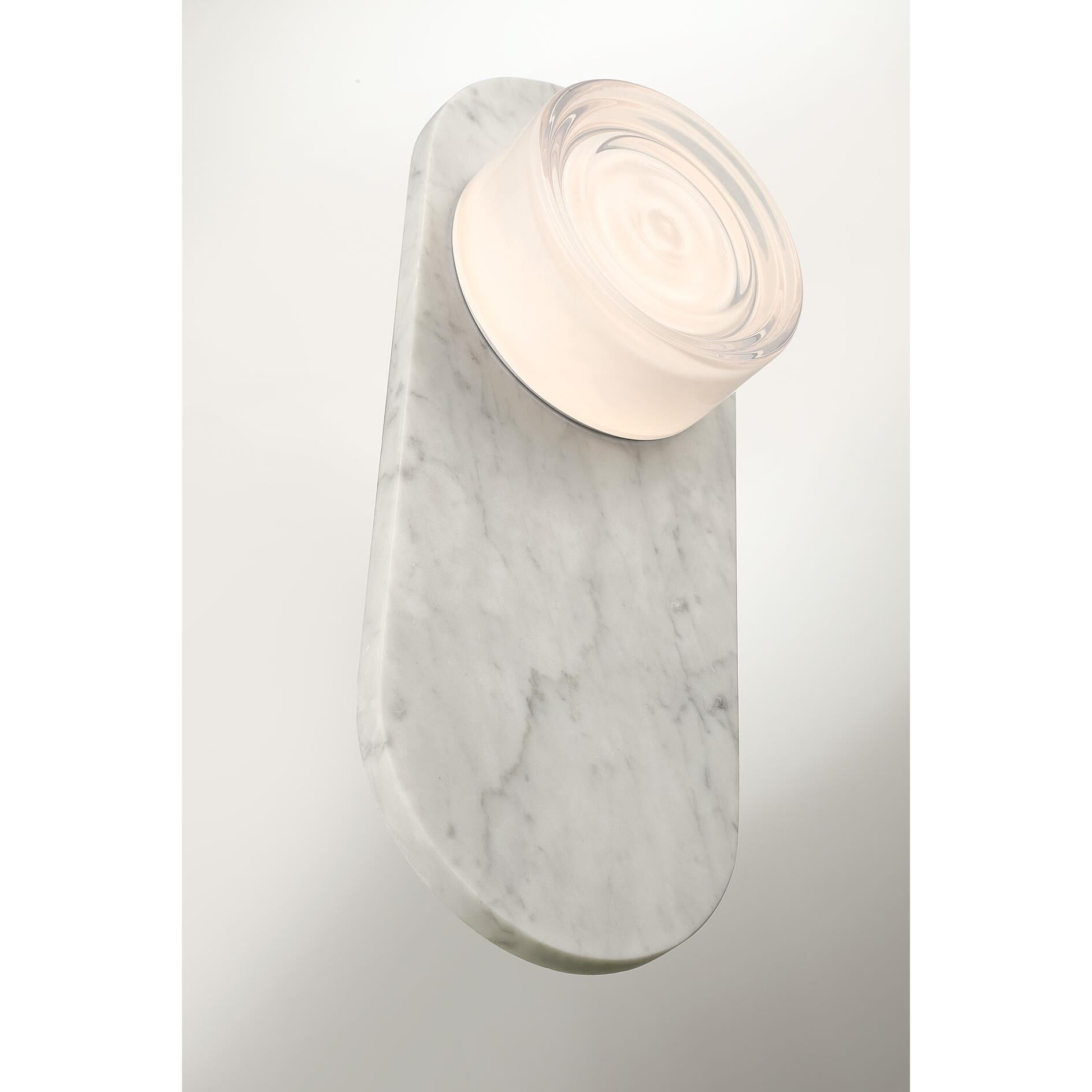 Shown in Marble White finish and Clear Wave glass