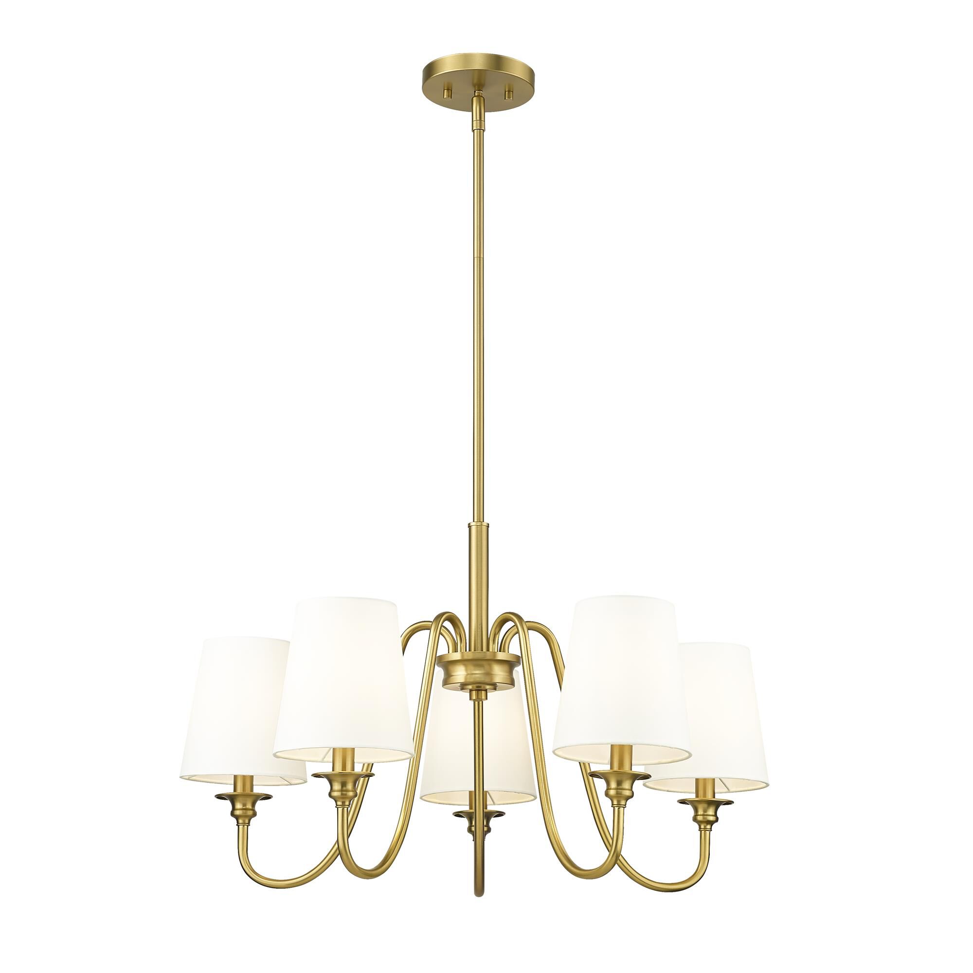 Shown in Modern Gold finish and White glass and White shade