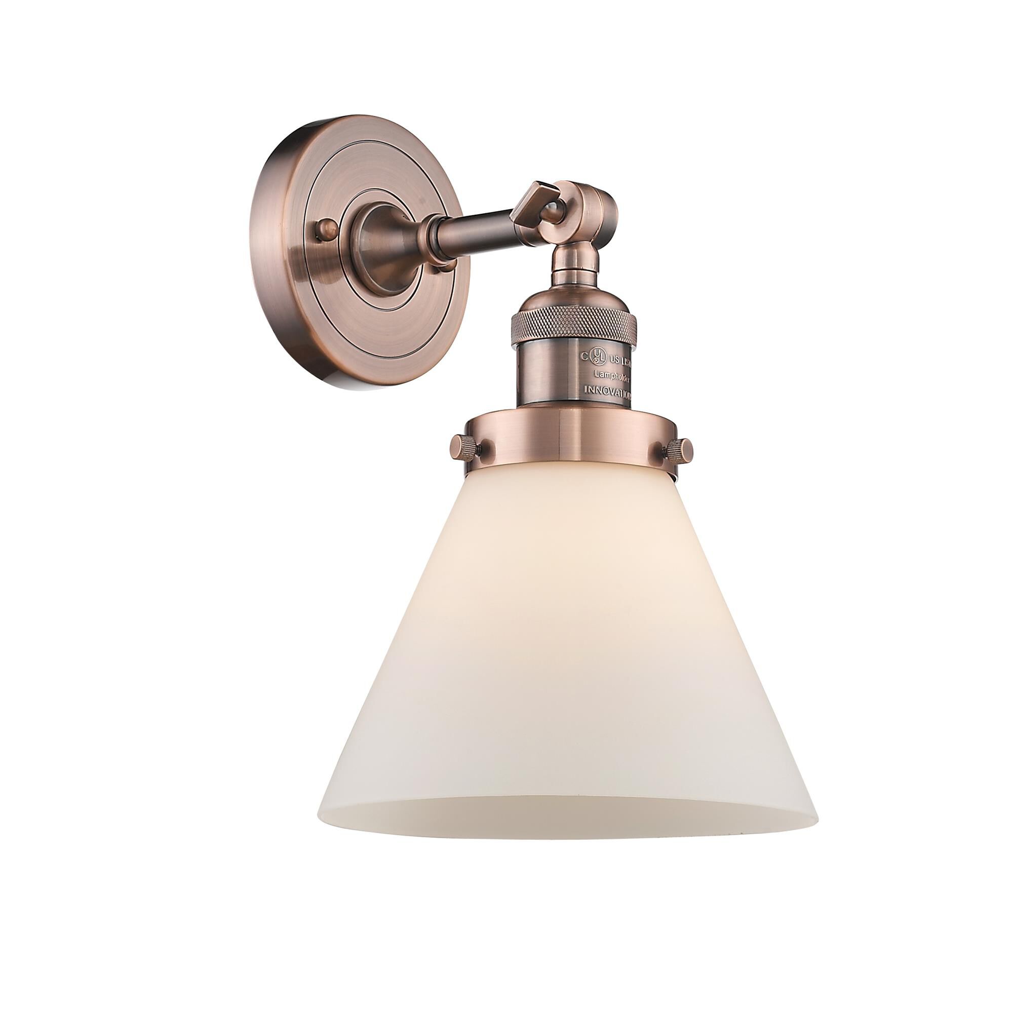 Shown in Antique Copper finish and Matte White Cased glass