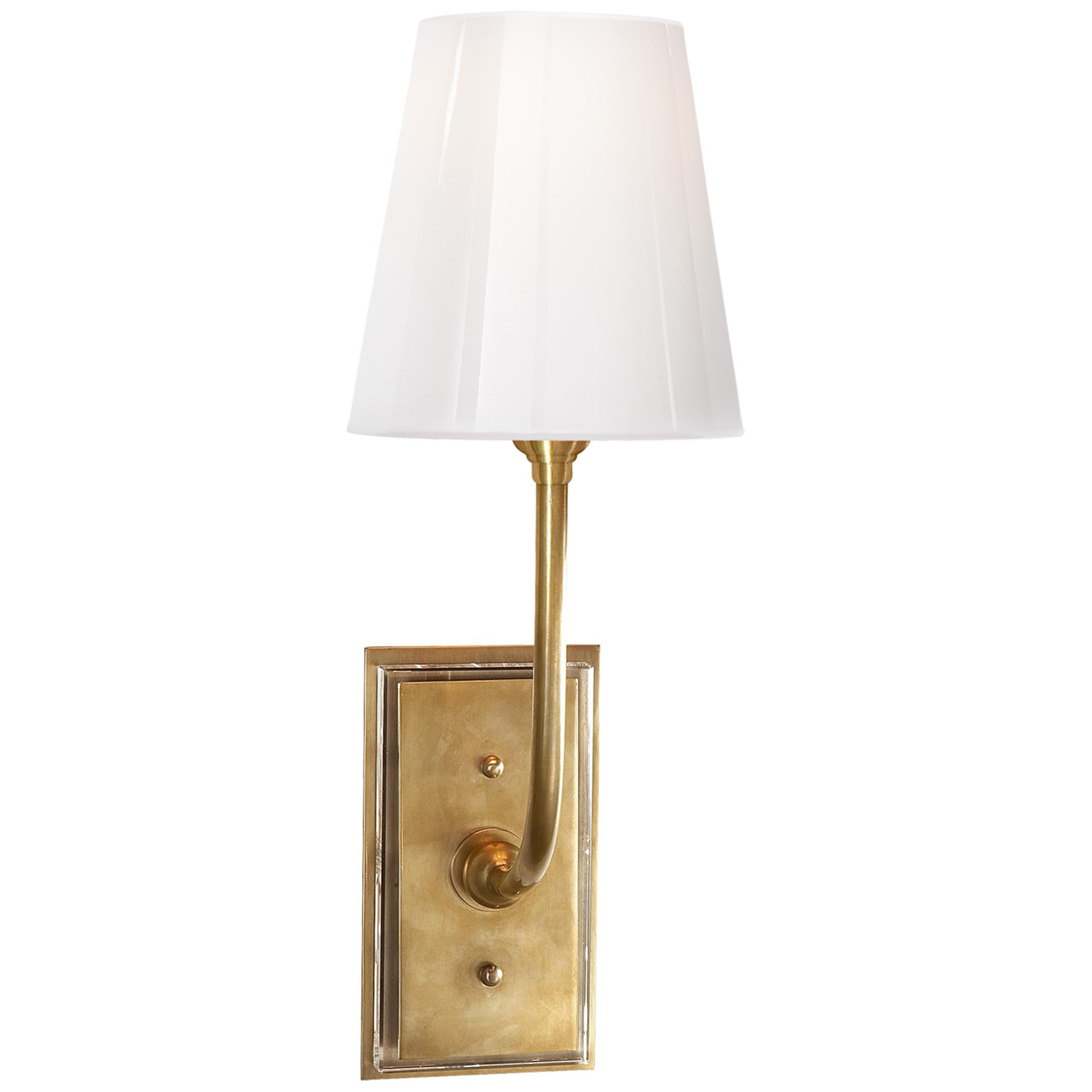 Shown in Hand-Rubbed Antique Brass finish and White glass