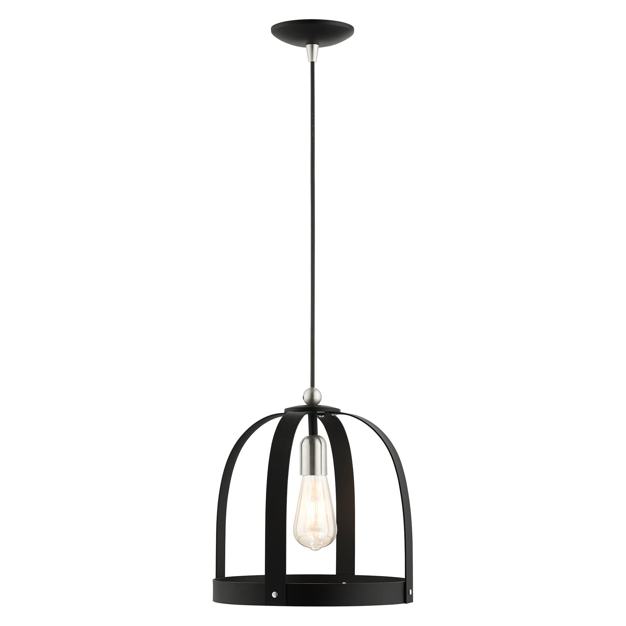 Shown in Textured Black finish and Textured Black Steel  With Brushed Nickel Accents shade