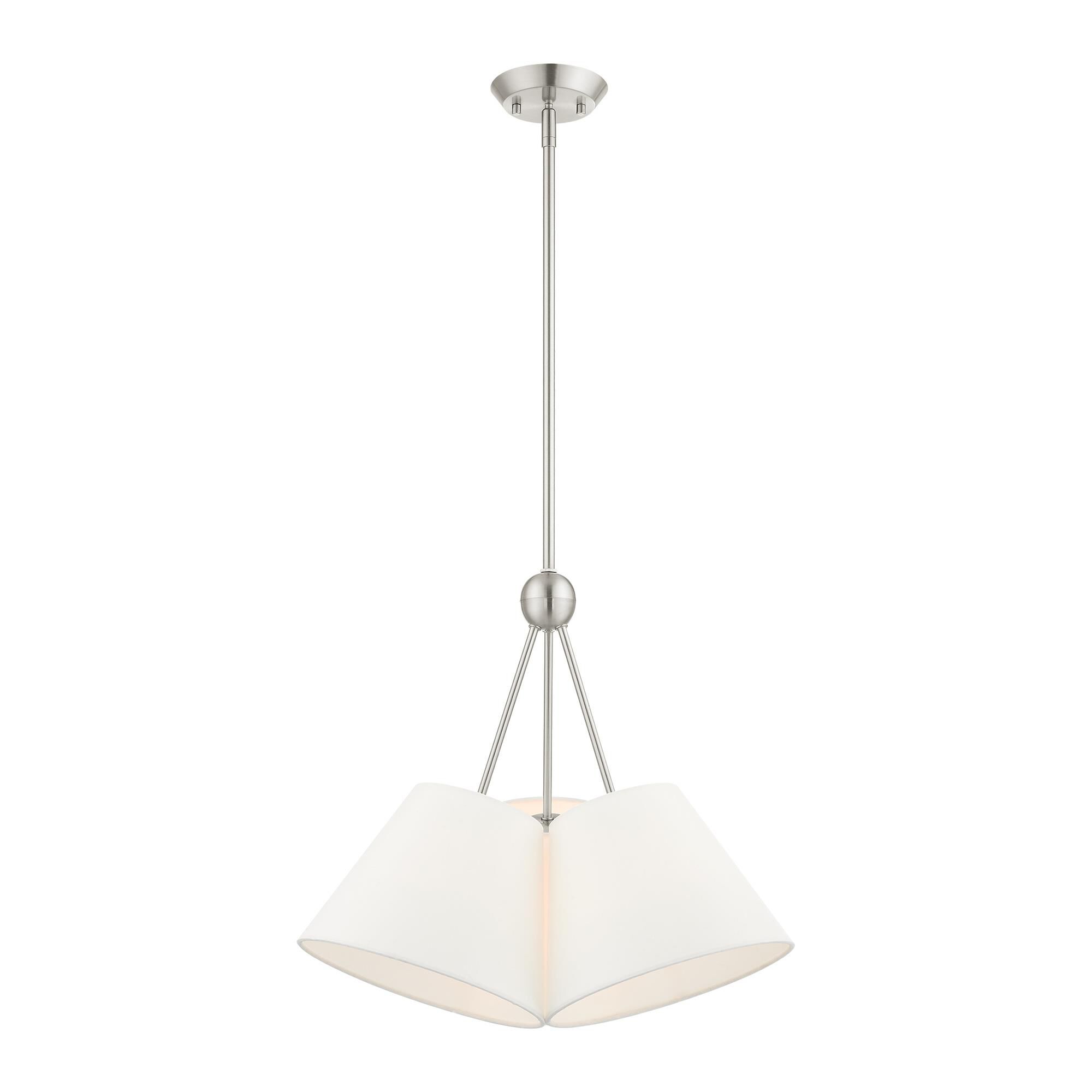 Shown in Brushed Nickel finish and Hand Crafted Off White Fabric Hardback Shade glass and Hand Crafted Off White Fabric Hardback shade