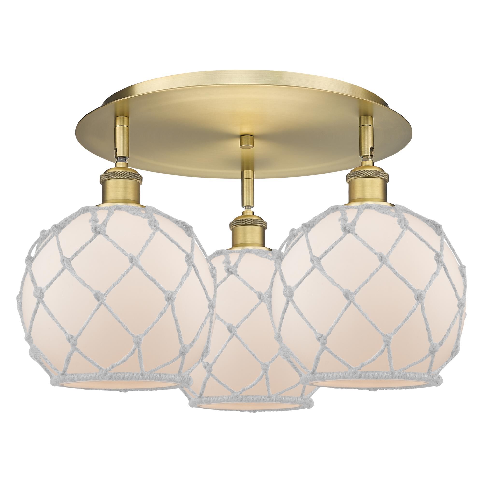 Shown in Brushed Brass finish and White with White Rope glass