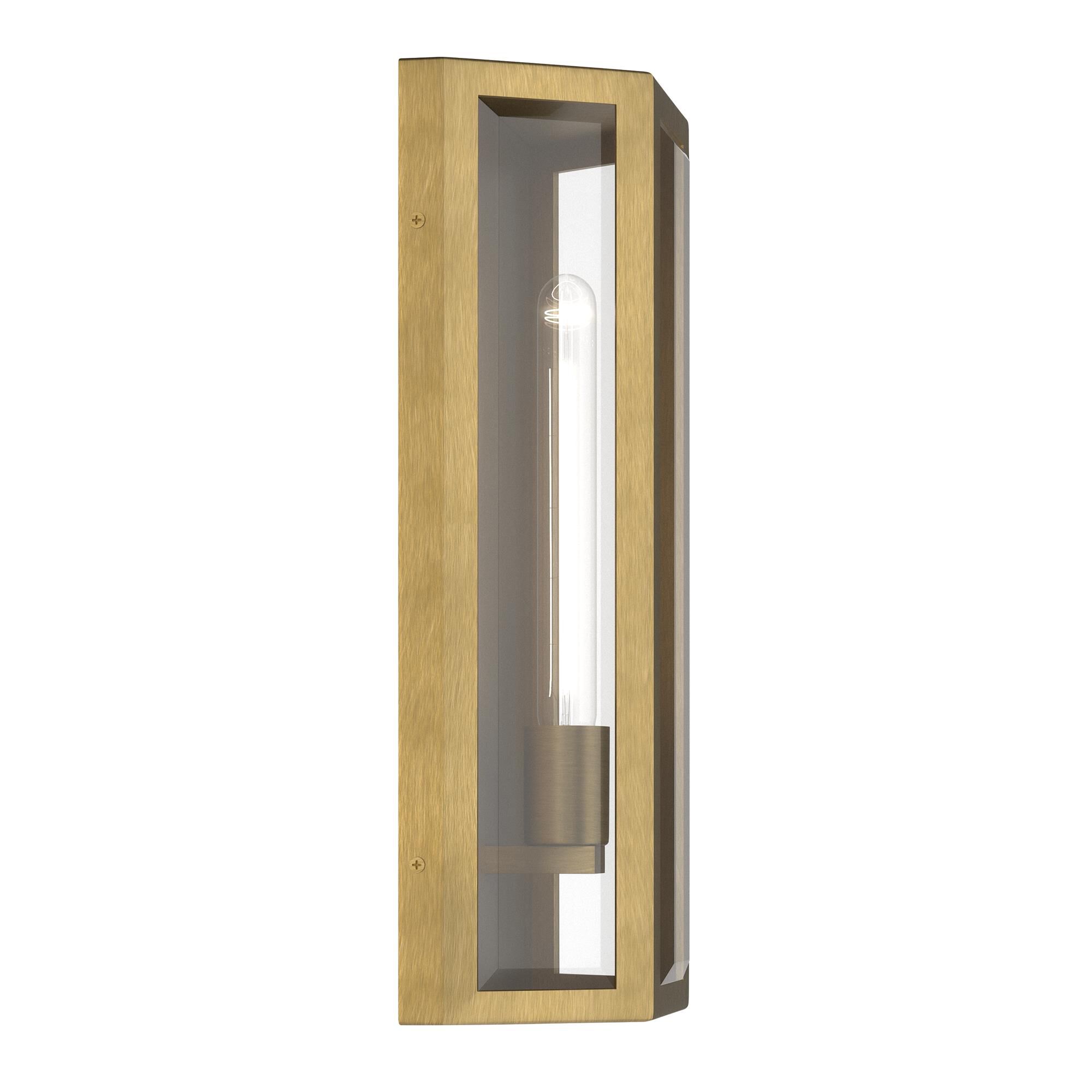 Shown in Natural Brass finish and Clear Beveled glass