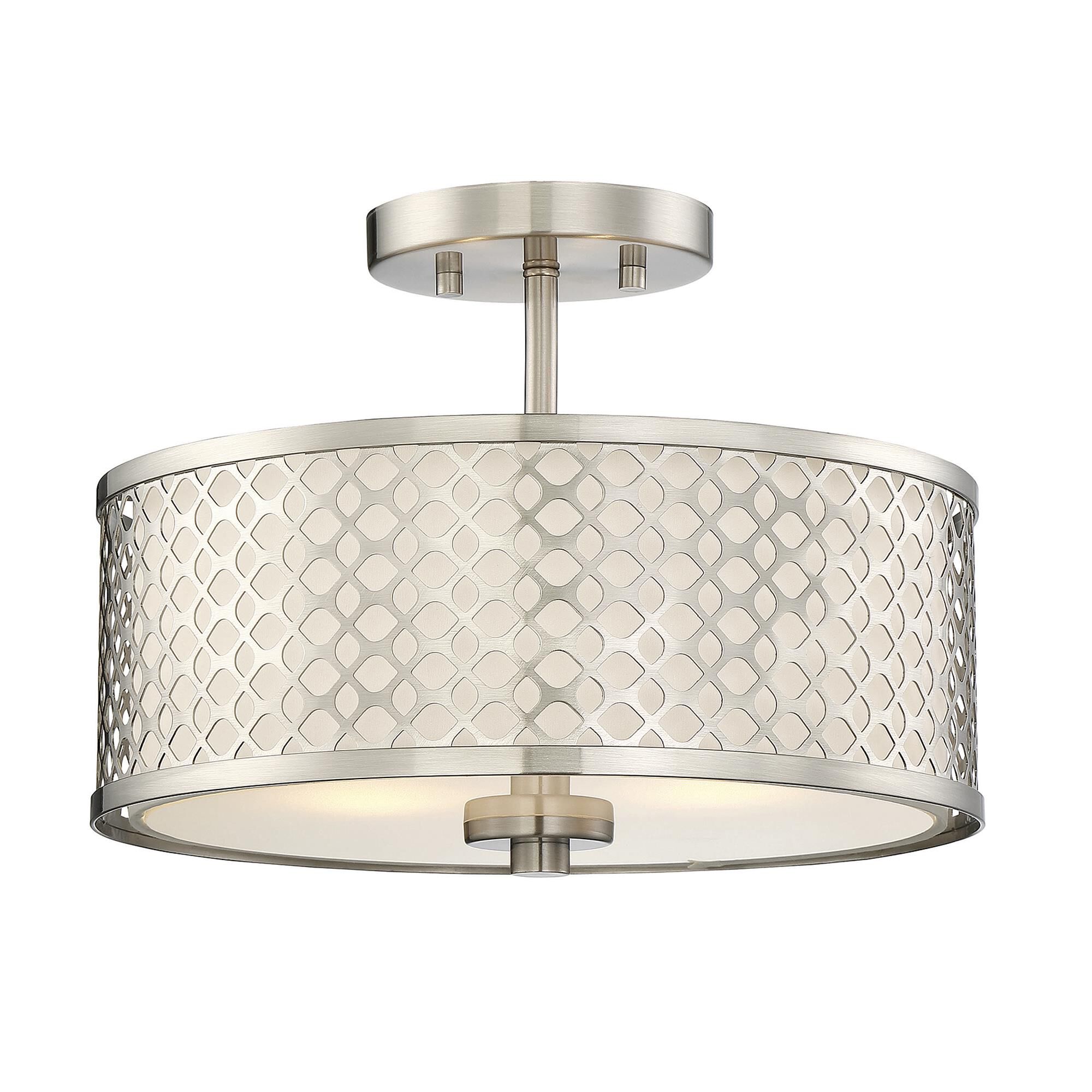 Shown in Brushed Nickel finish and White Fabric shade