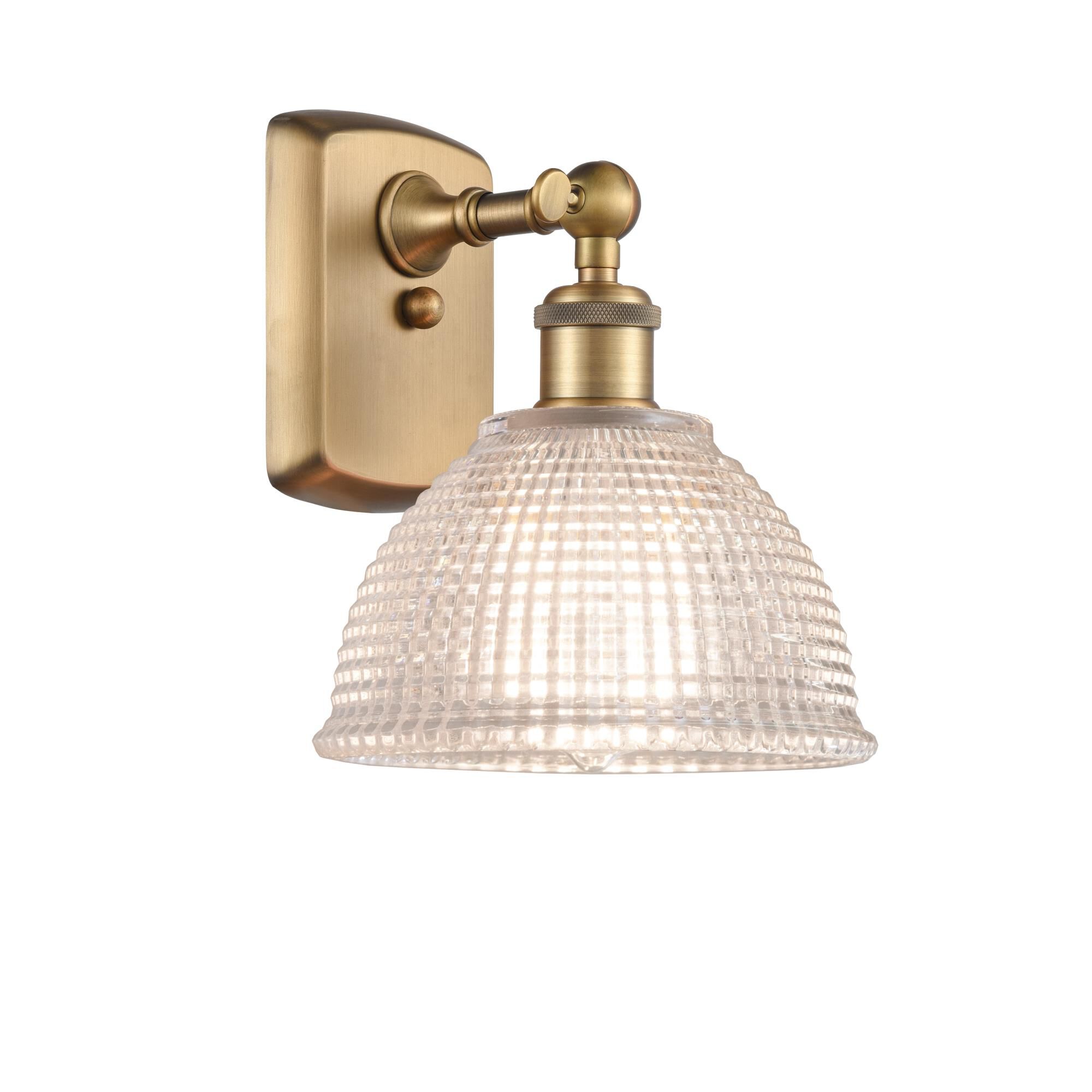 Shown in Brushed Brass finish and Clear Arietta glass