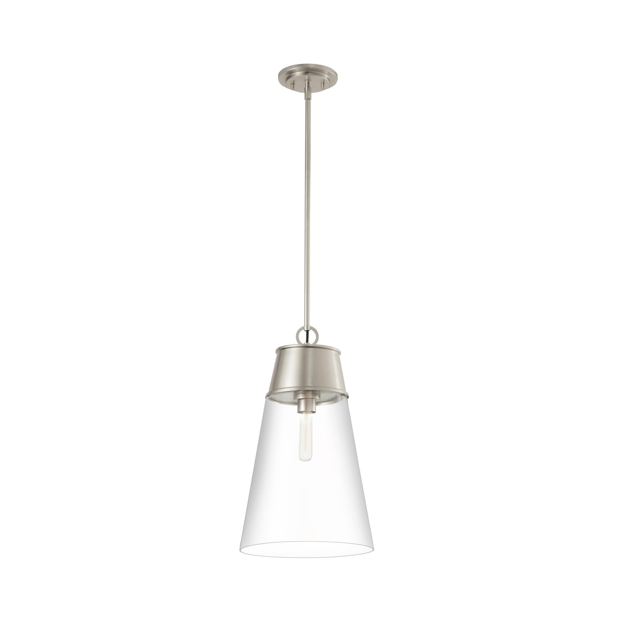 Shown in Brushed Nickel finish and Glass shade