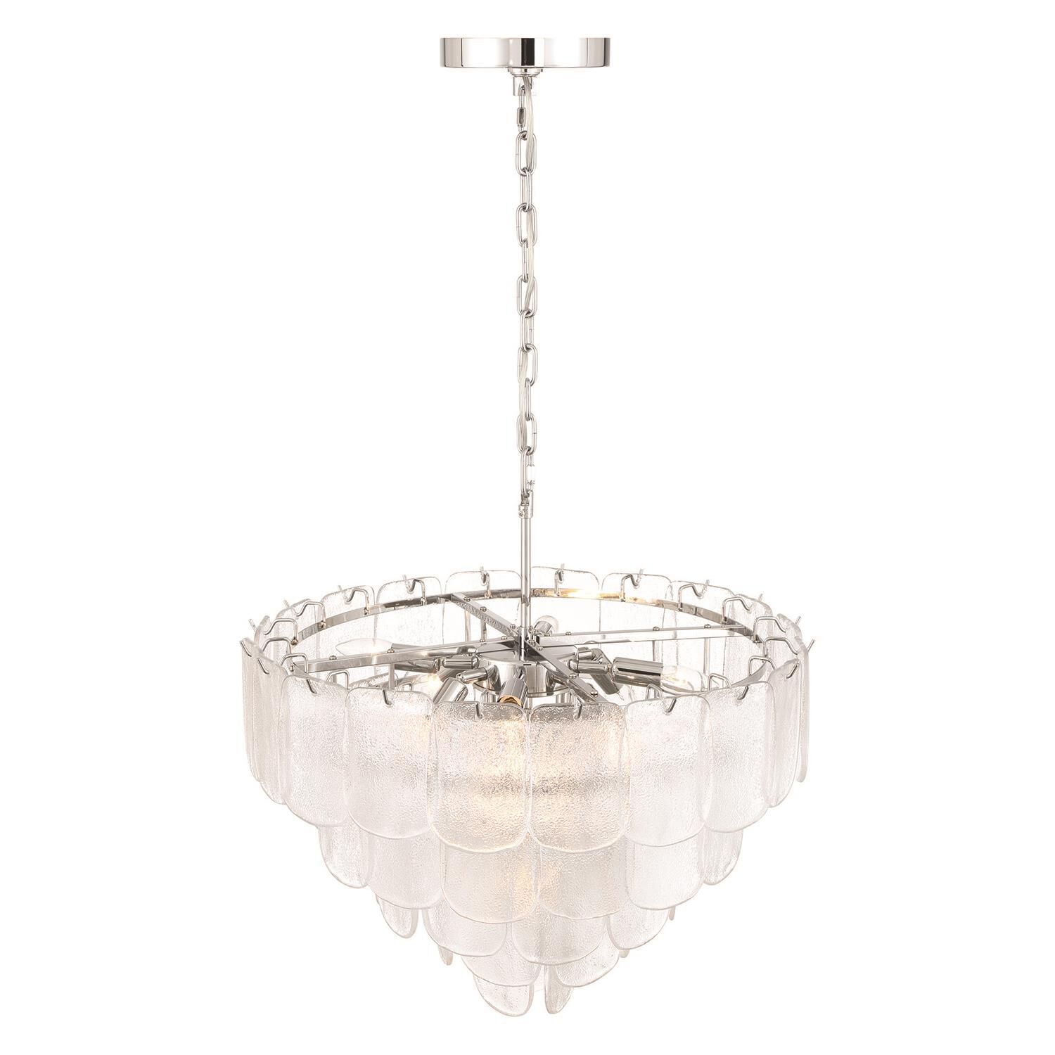 Shown in Polished Nickel and Crystalline finish and Piastra glass