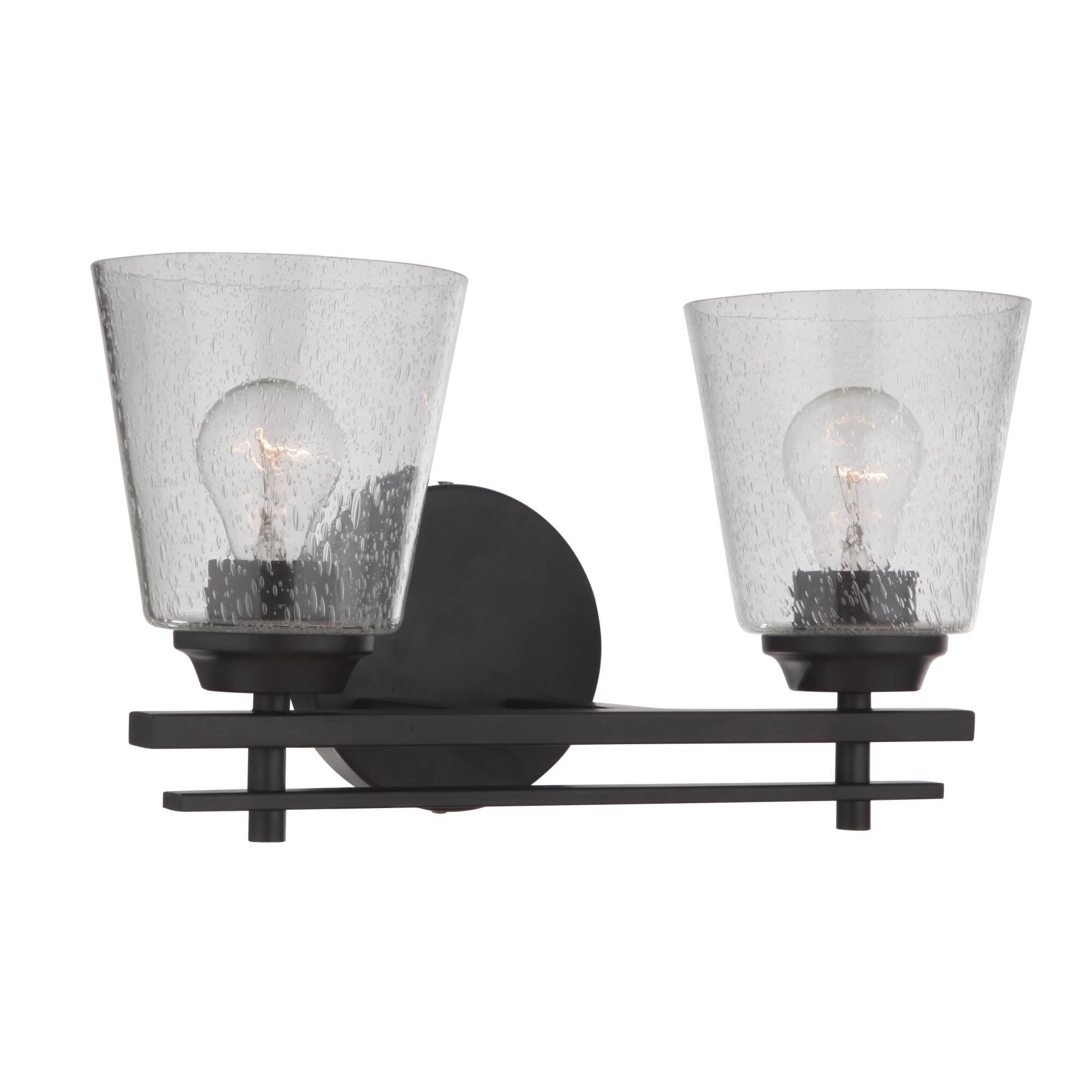 Shown in Flat Black finish and Clear Seeded glass and Glass shade