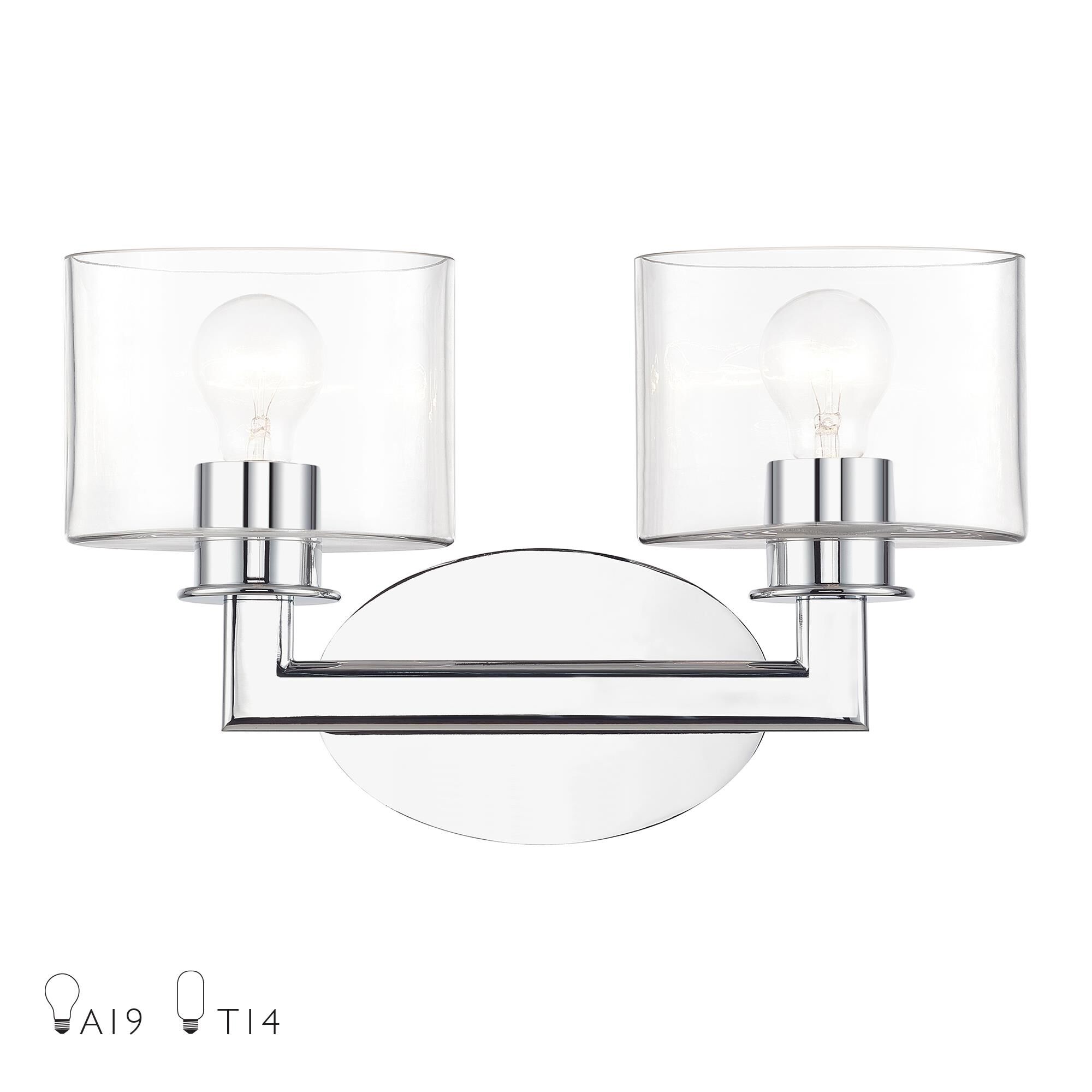 Shown in Polished Chrome finish and Mouth Blown Clear glass