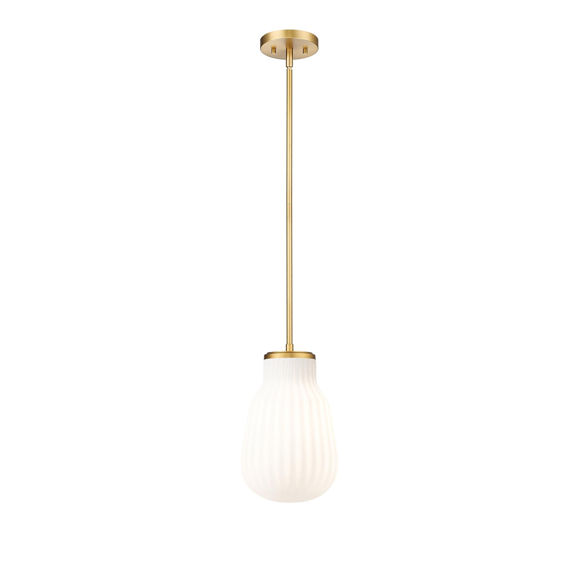 Shown in Modern Gold finish and White Opal glass and White Opal shade