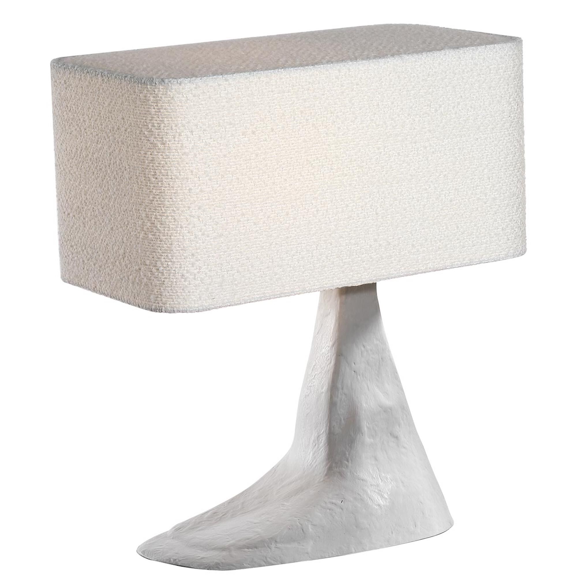 Shown in Plaster White finish and Boucle Rectangle shade