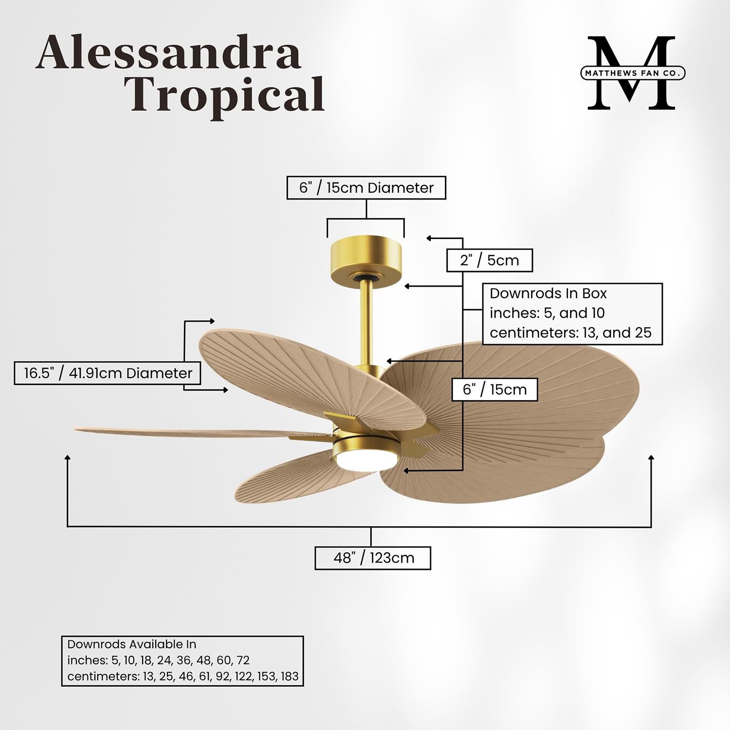 Alessandra Tropical Outdoor Rated 48 Inch Ceiling Fan with Light Kit by Matthews Fan Company
