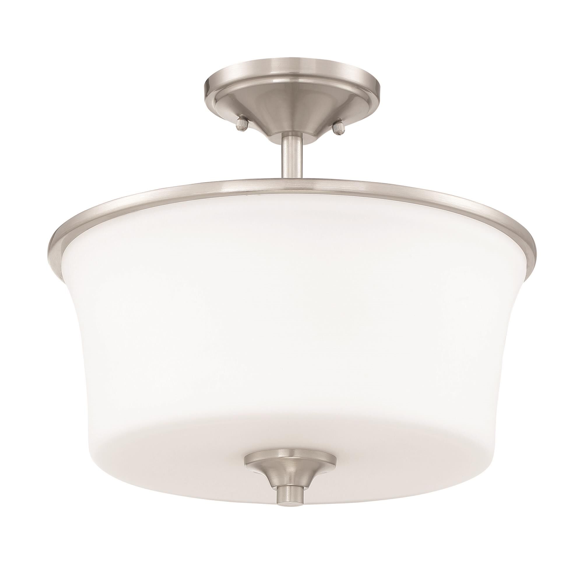 Shown in Brushed Polished Nickel finish and White Frosted glass and Glass shade