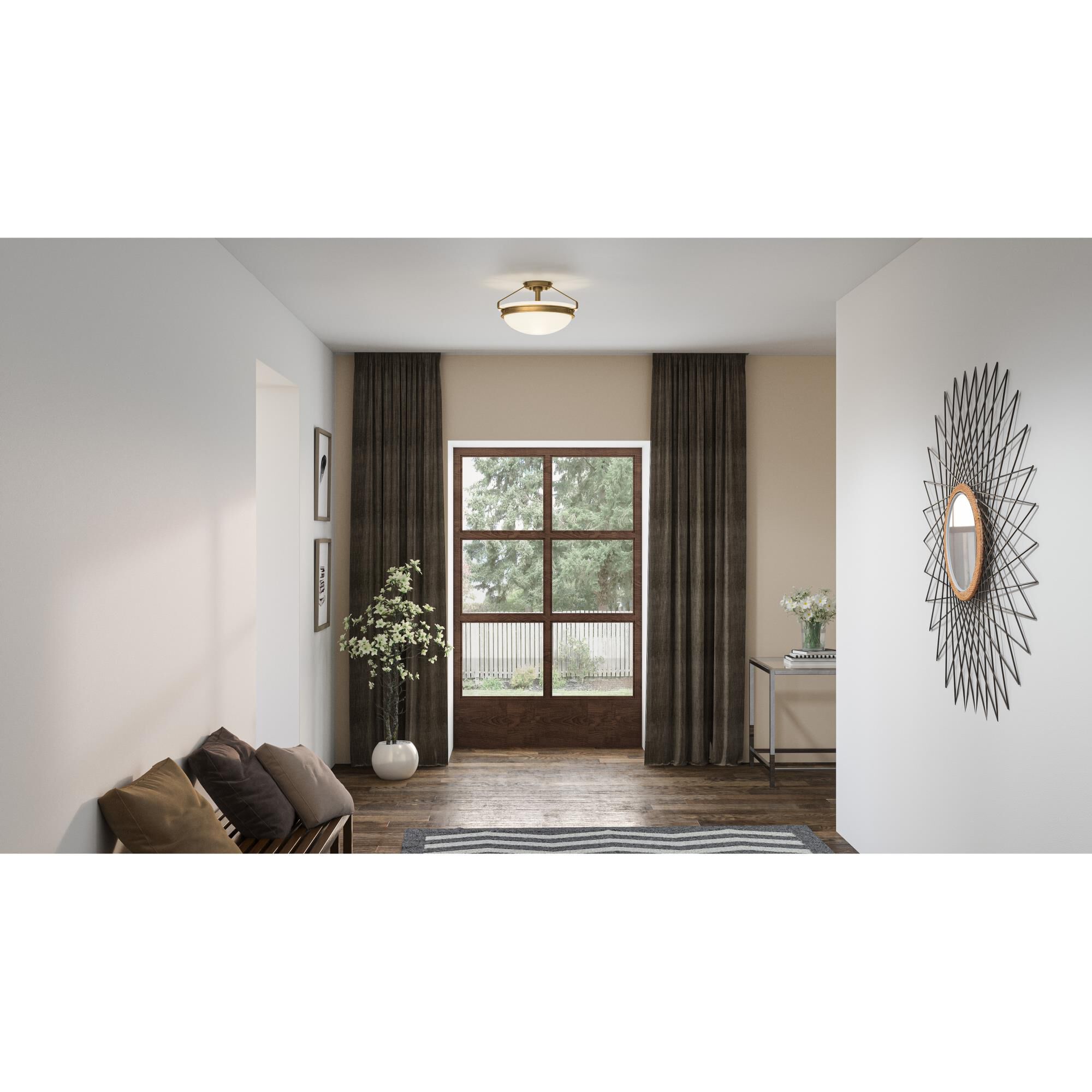 Shown in Weathered Brass finish and Opal Etched shade