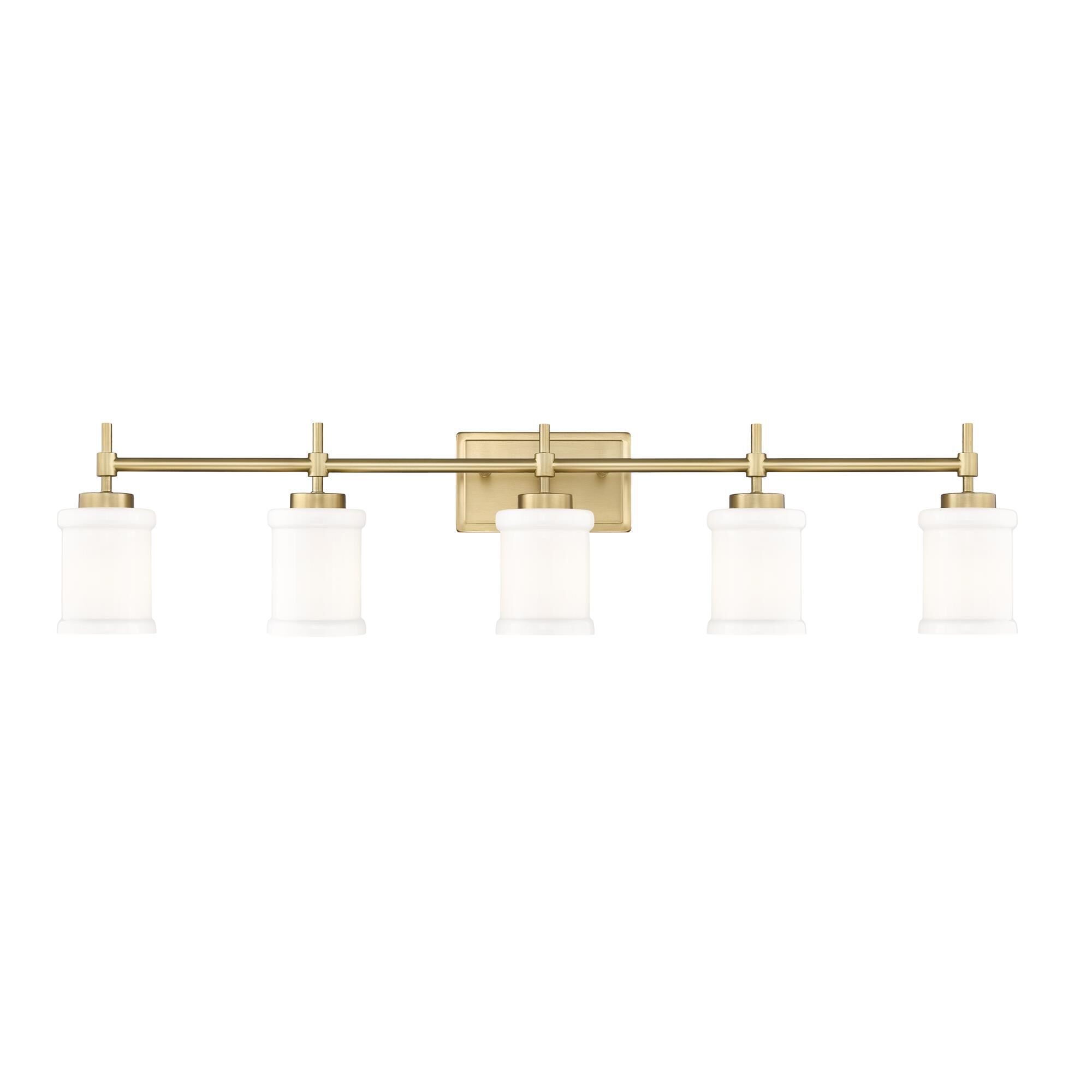 Shown in Modern Gold finish and Gloss Opal glass and Gloss Opal shade