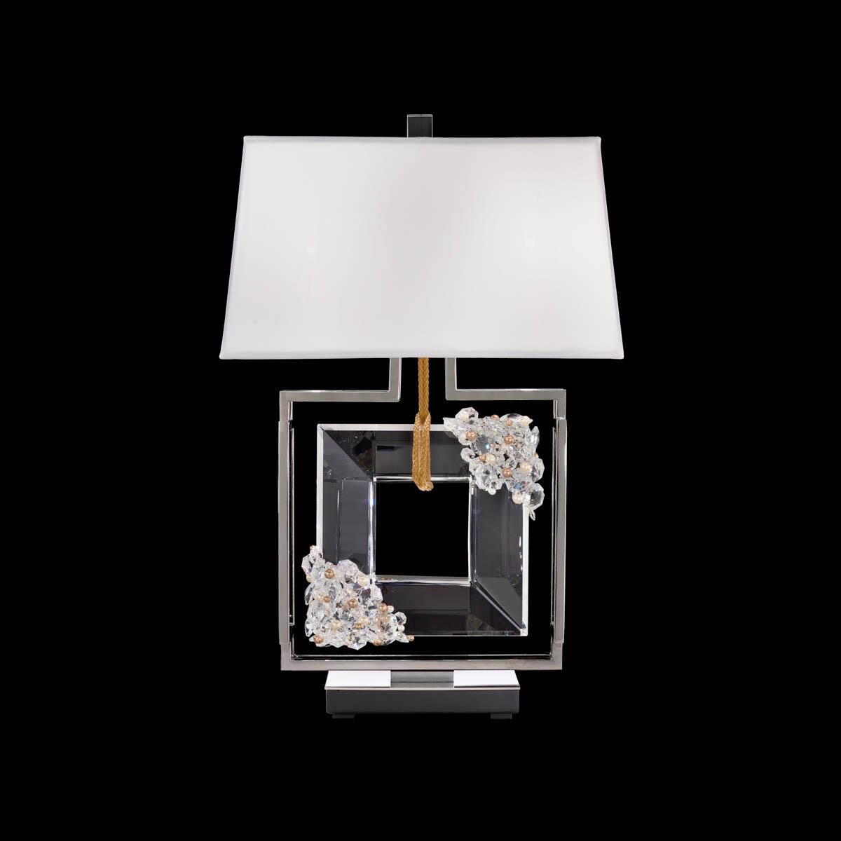 Shown in Polished Chrome With Gold Rope finish and Radiance crystal and Fabric glass
