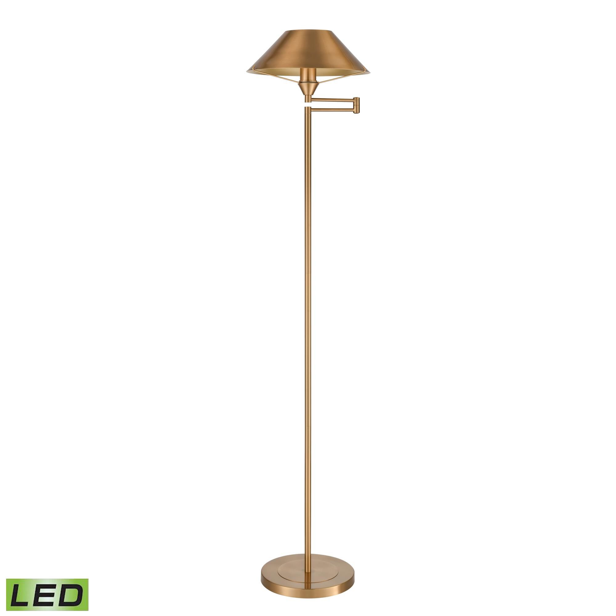Shown in Aged Brass finish and Black Metal shade