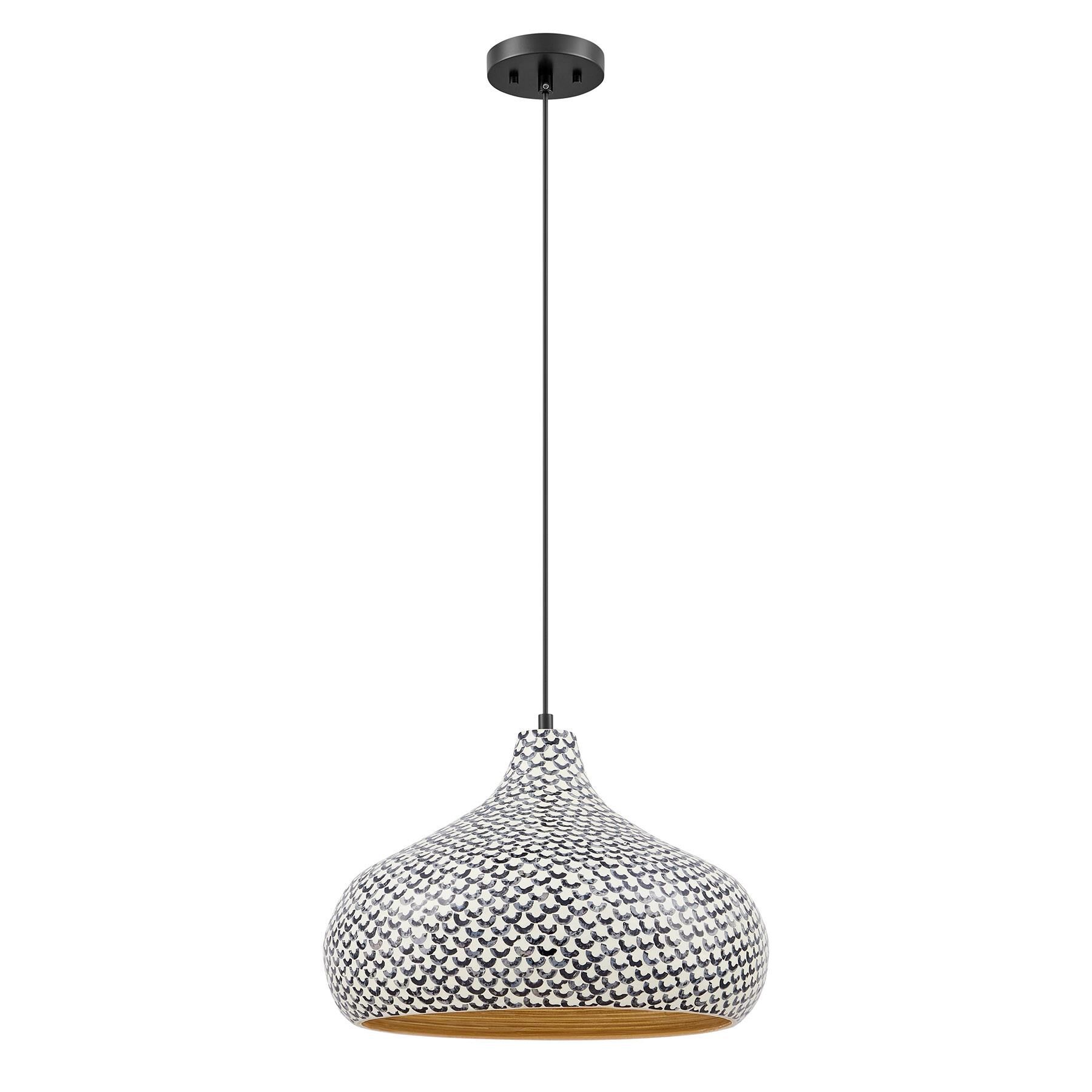 Shown in Black and White Shell finish and Spun Bamboo shade