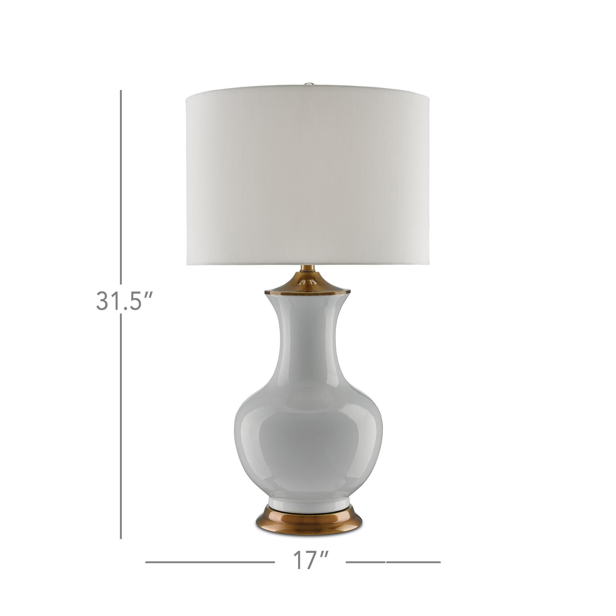 Shown in White/Antique Brass finish and Included shade