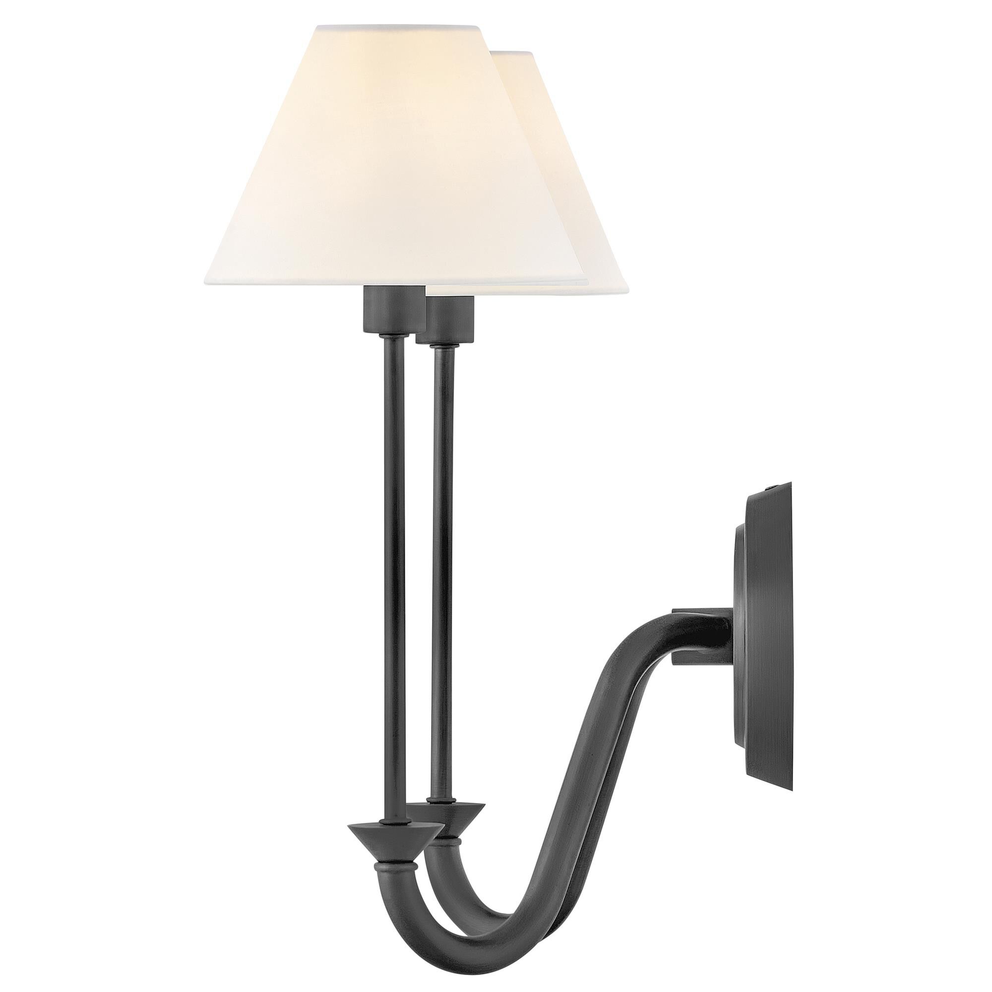 Shown in Blackened Brass finish and Off-White Linen shade