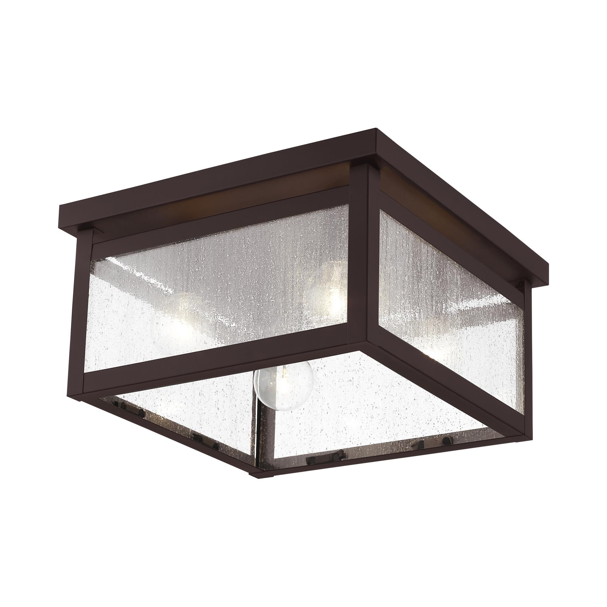 Shown in Bronze finish and Clear Seeded glass