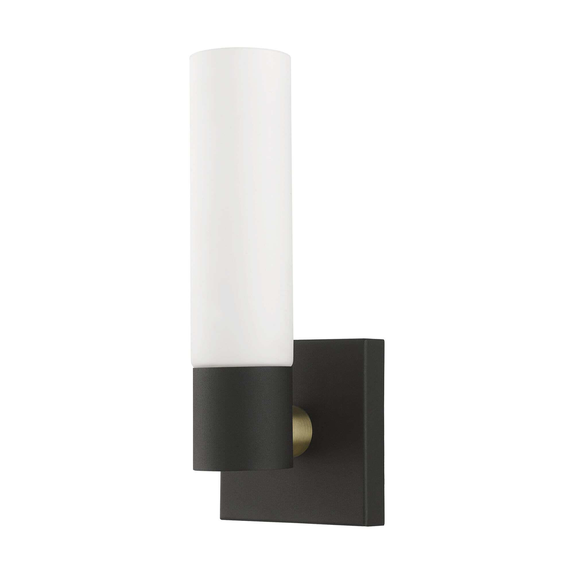 Shown in Textured Black With Antique Brass Accent finish and Hand Blown Satin Opal White Twist Lock glass and Hand Blown Satin Opal White Twist Lock Glass shade