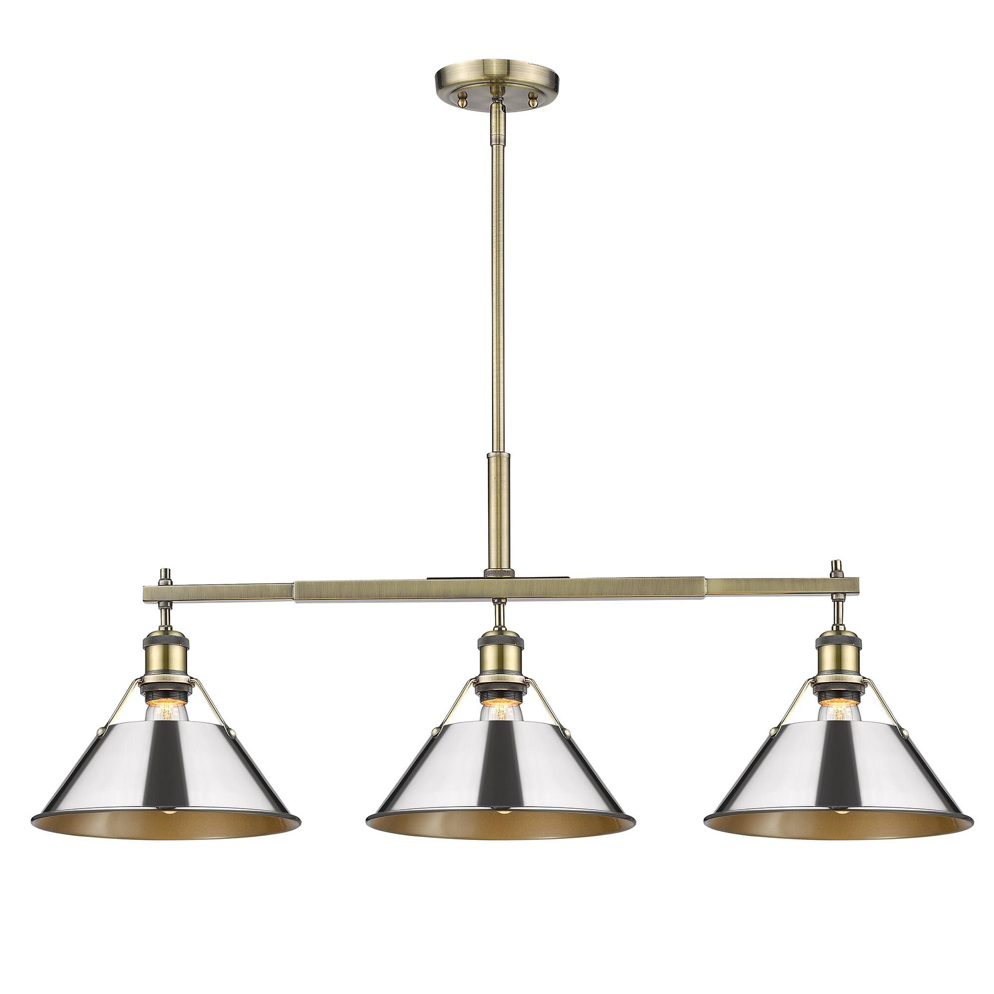 Shown in Aged Brass finish and Chrome shade