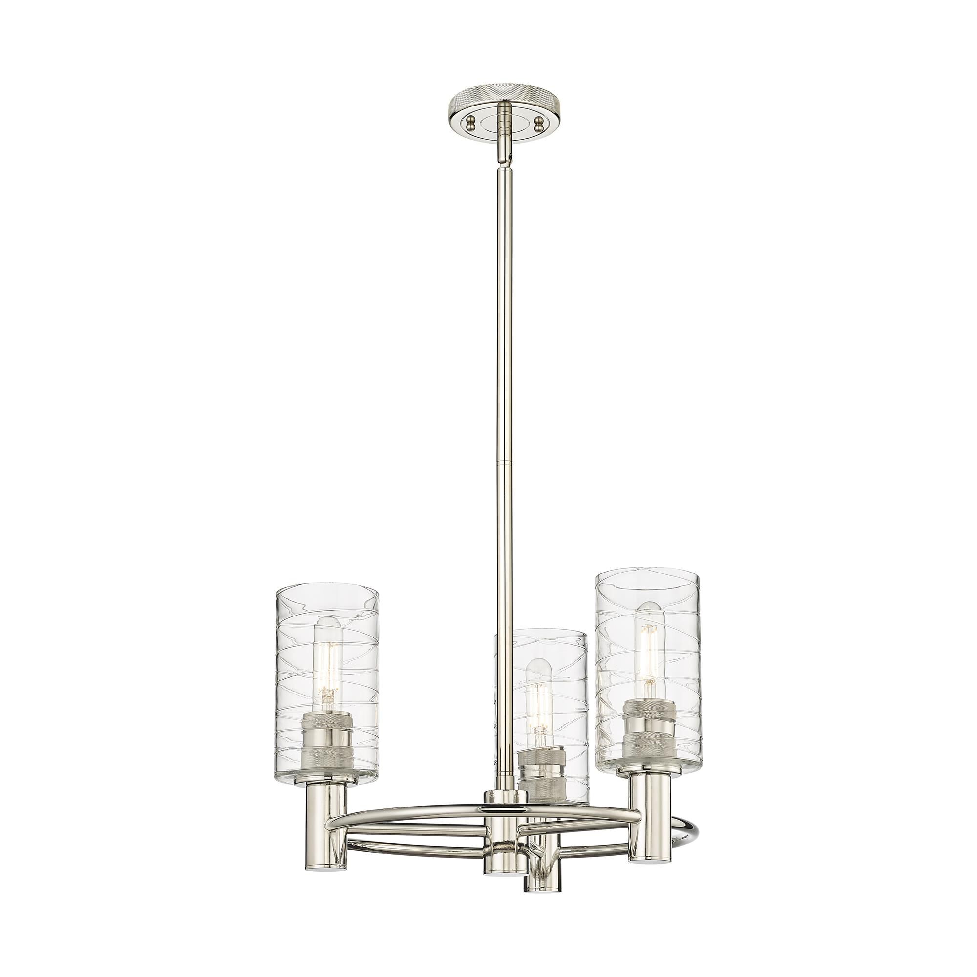 Shown in Polished Nickel finish and Deco Swirl glass and Deco Swirl Glass shade
