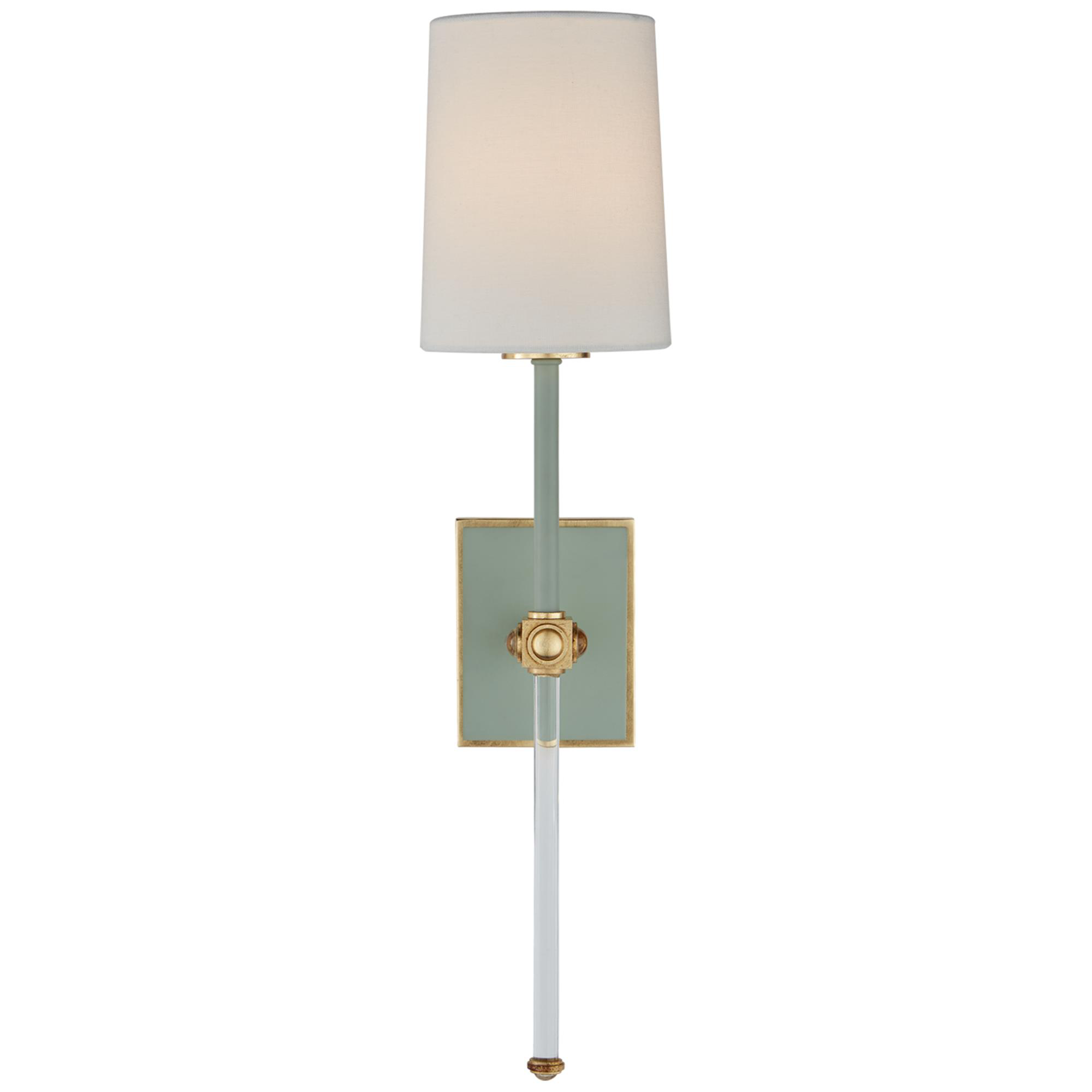 Shown in Celadon And Crystal finish and Linen shade