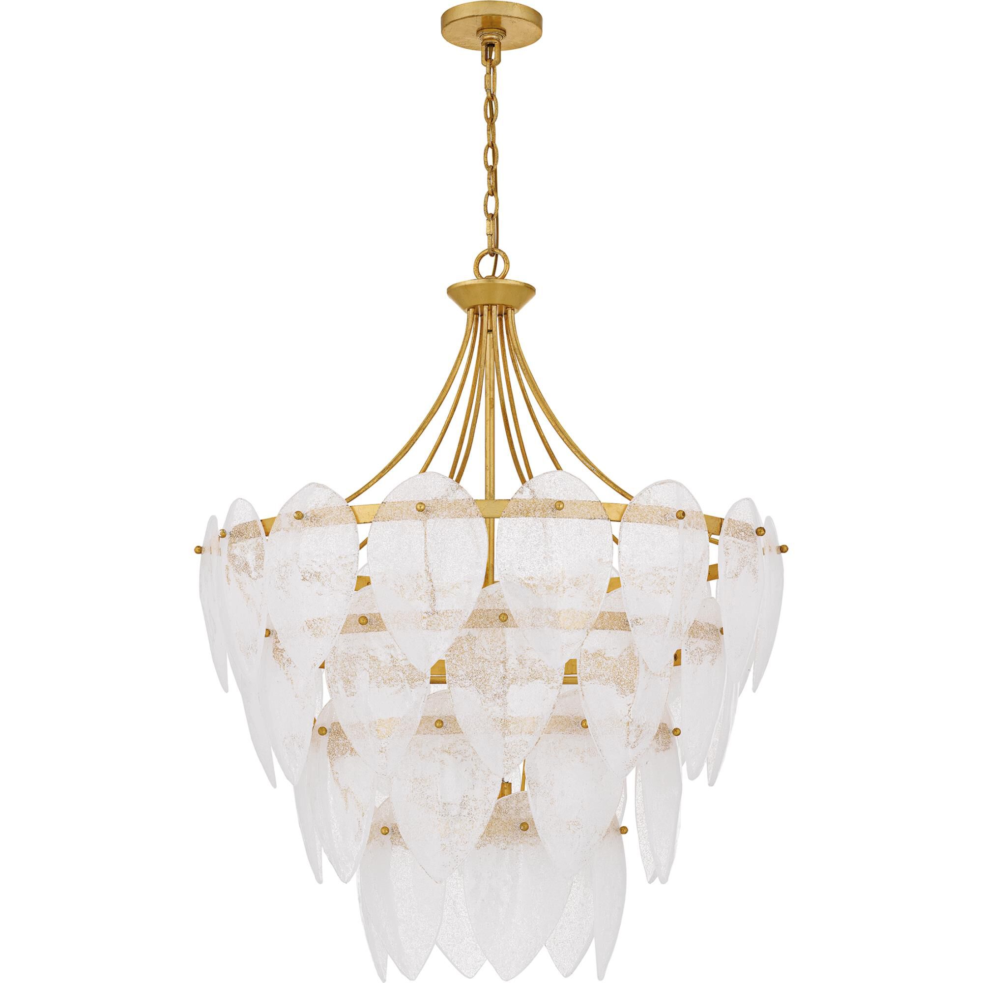 Shown in Gold Leaf finish and Clear Seedy Glass shade