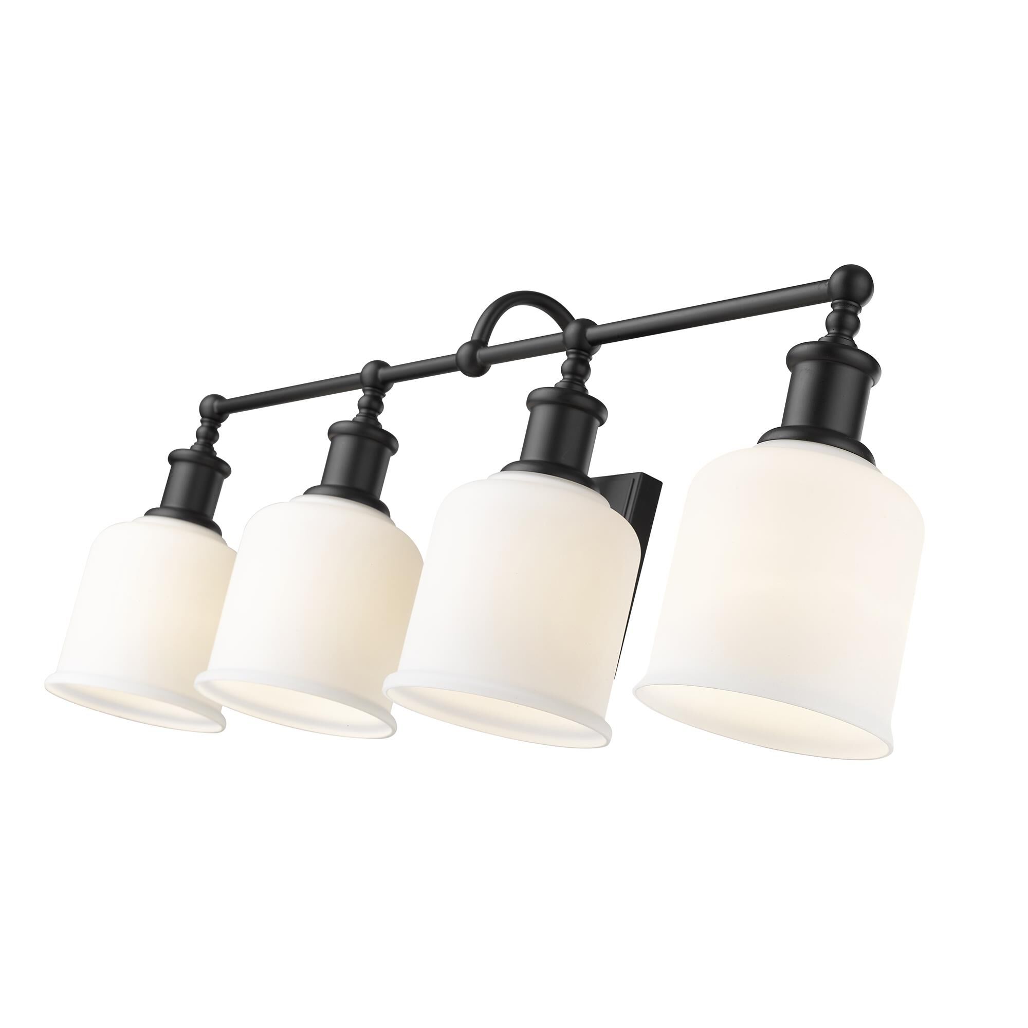 Shown in Matte Black finish and Glass shade