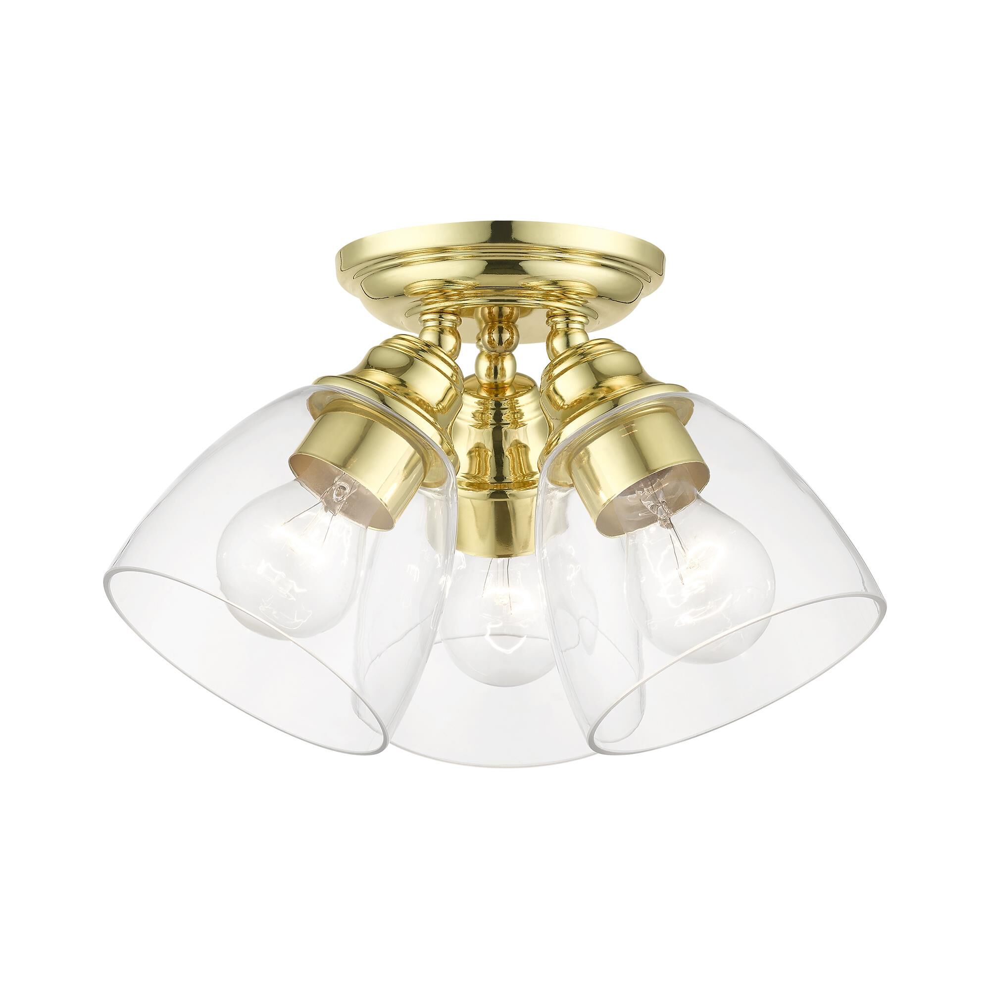 Shown in Polished Brass finish and Hand Blown Clear glass