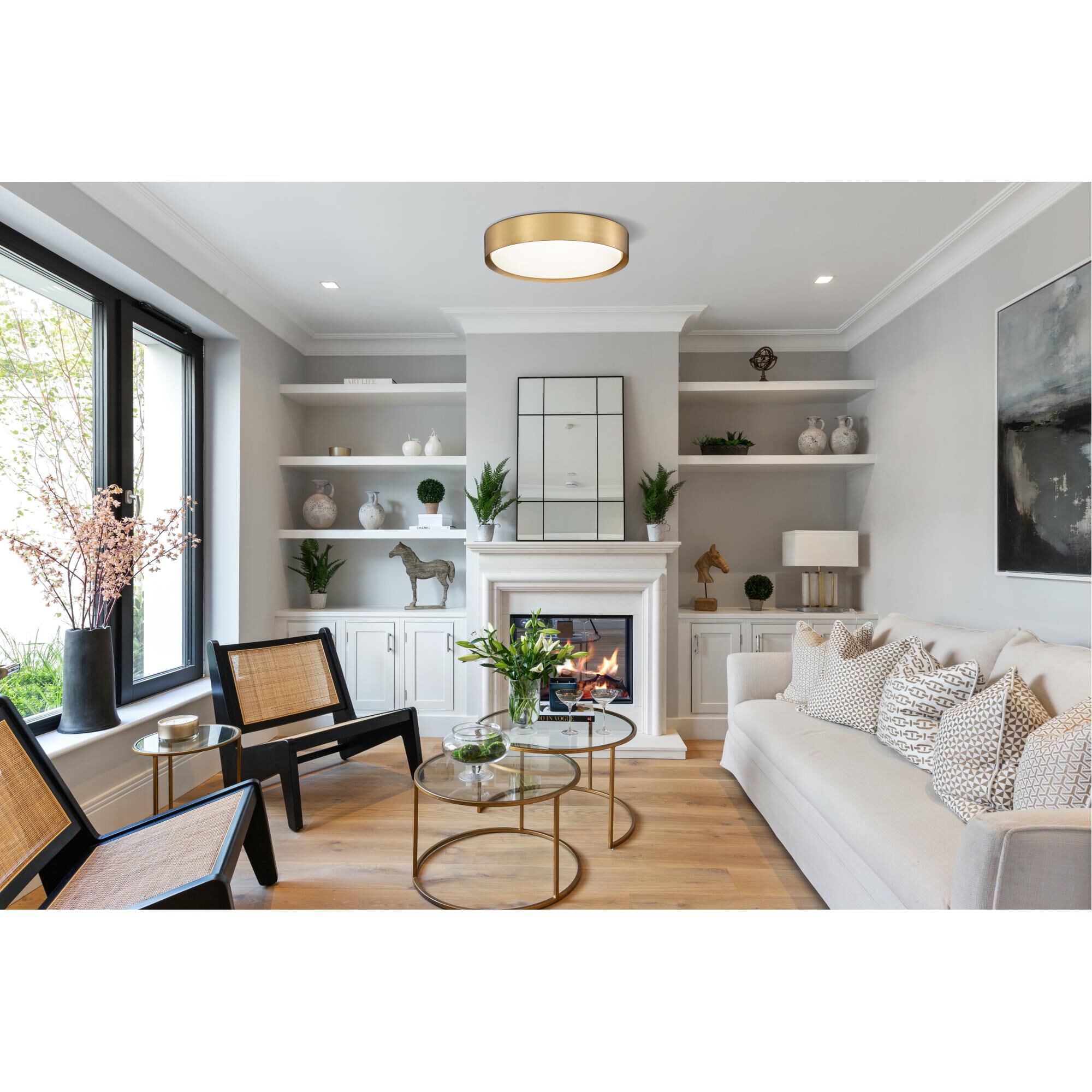 Shown in Modern Gold finish and Frosted glass and Frosted shade