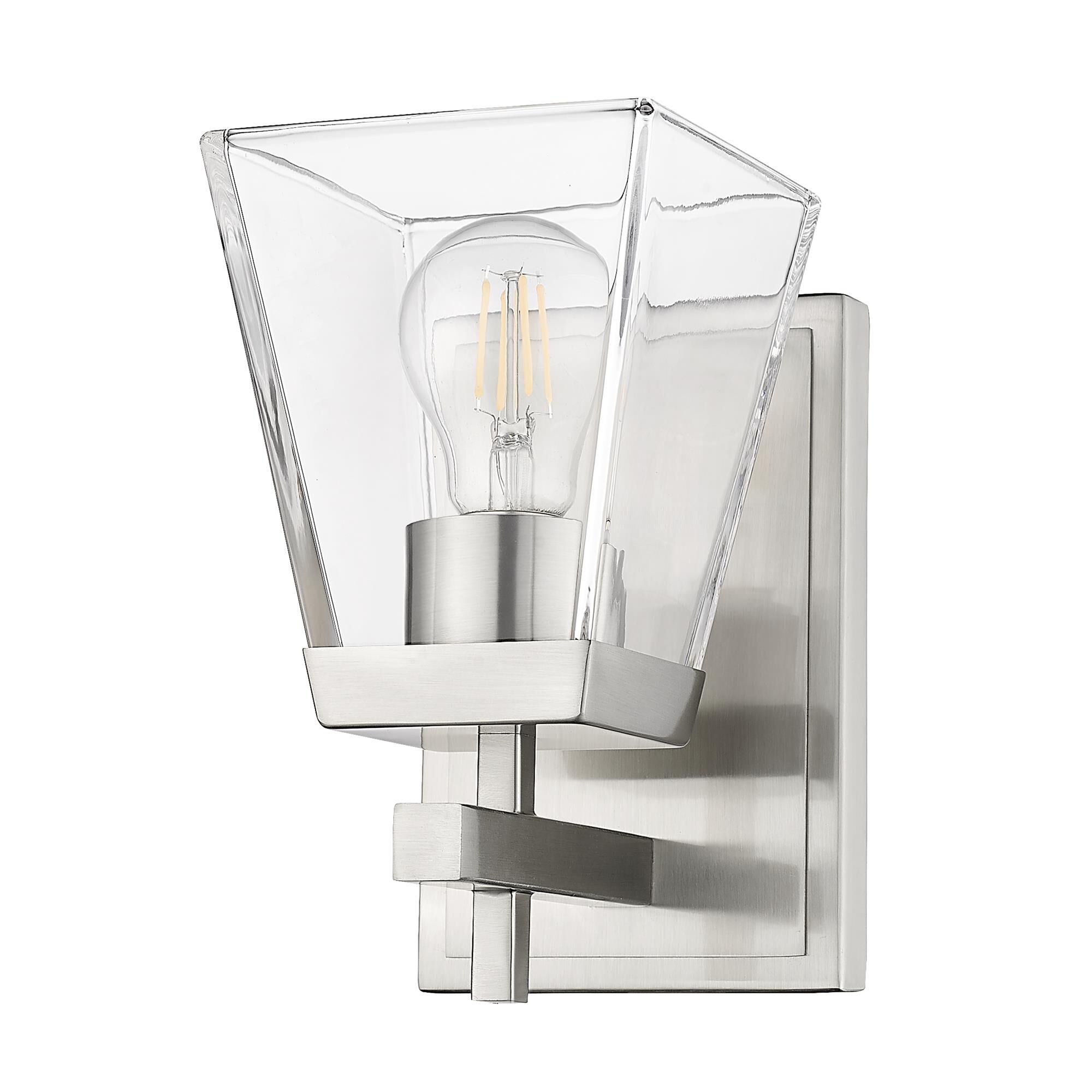Shown in Brushed Nickel finish and Clear glass