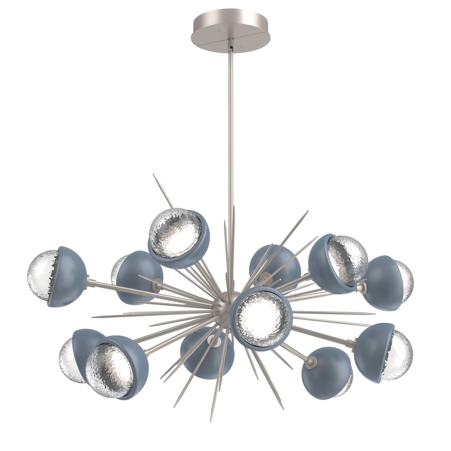 Shown in Beige Silver finish and Clear glass and Poppy Blue accent