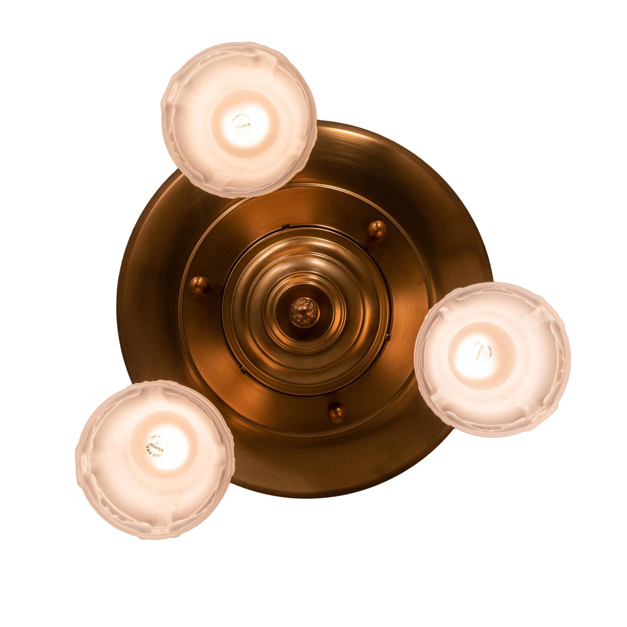 Shown in Polished Brass finish and White glass