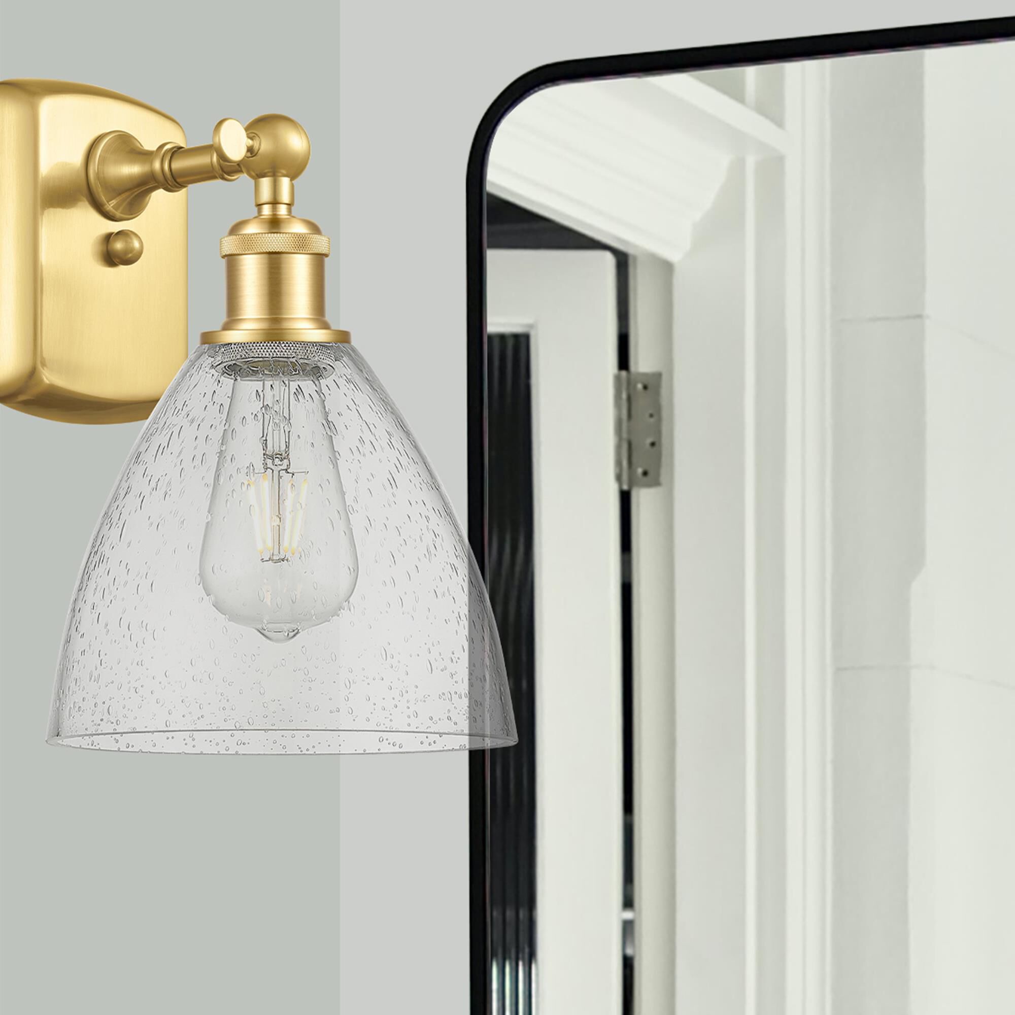 Shown in Satin Gold finish and Seedy Ballston Dome glass and No Shade shade